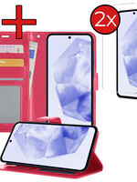BTH BTH Samsung Galaxy A35 Hoesje Bookcase Met 2x Screenprotector - Donkerroze