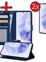 BTH BTH Samsung Galaxy A35 Hoesje Bookcase Met 2x Screenprotector - Donkerblauw