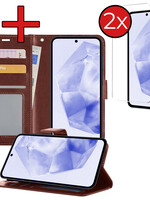 BTH BTH Samsung Galaxy A35 Hoesje Bookcase Met 2x Screenprotector - Bruin