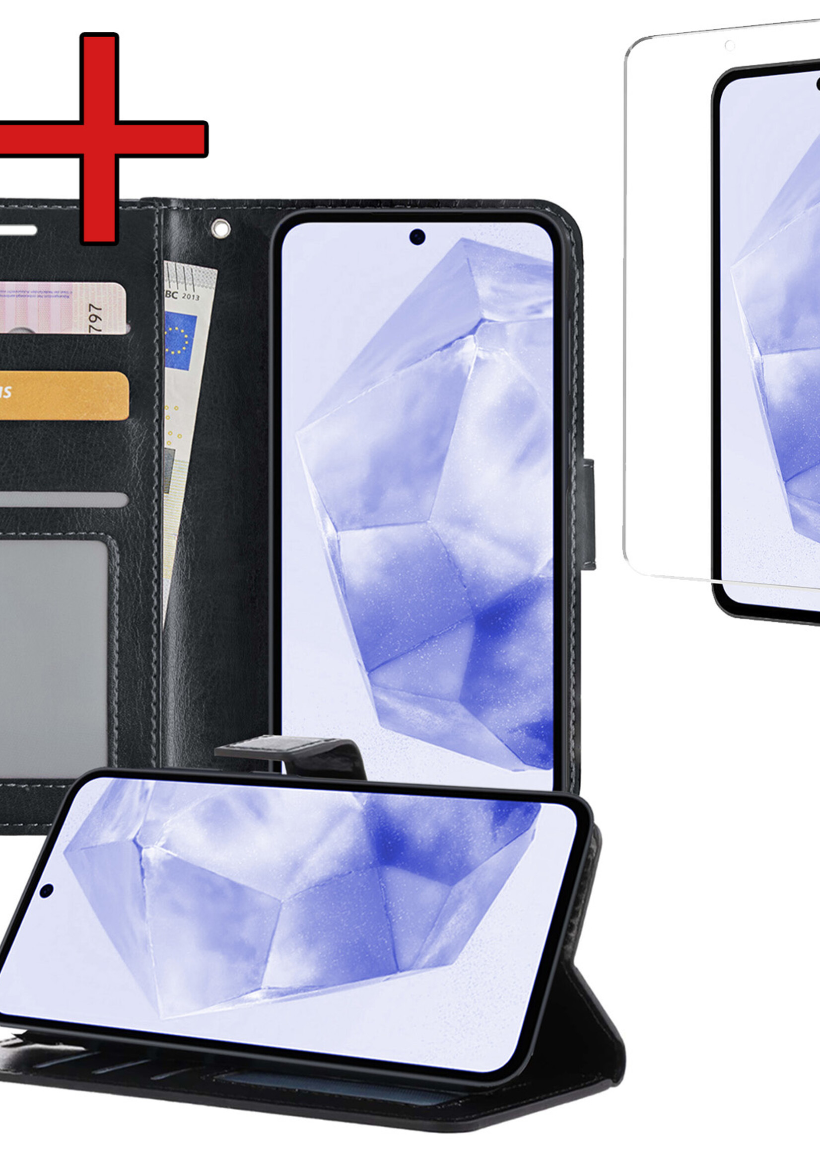 BTH Hoesje Geschikt voor Samsung A35 Hoesje Book Case Hoes Portemonnee Cover Walletcase Met Screenprotector - Hoes Geschikt voor Samsung Galaxy A35 5G Hoes Bookcase Hoesje - Zwart