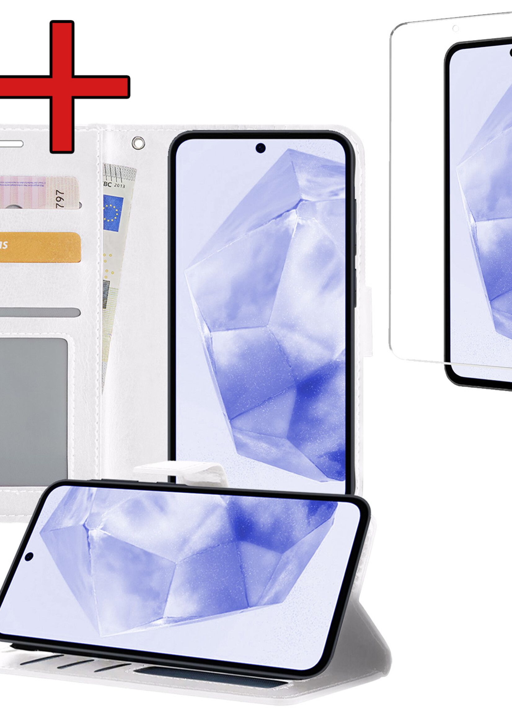 BTH Hoesje Geschikt voor Samsung A35 Hoesje Book Case Hoes Portemonnee Cover Walletcase Met Screenprotector - Hoes Geschikt voor Samsung Galaxy A35 5G Hoes Bookcase Hoesje - Wit