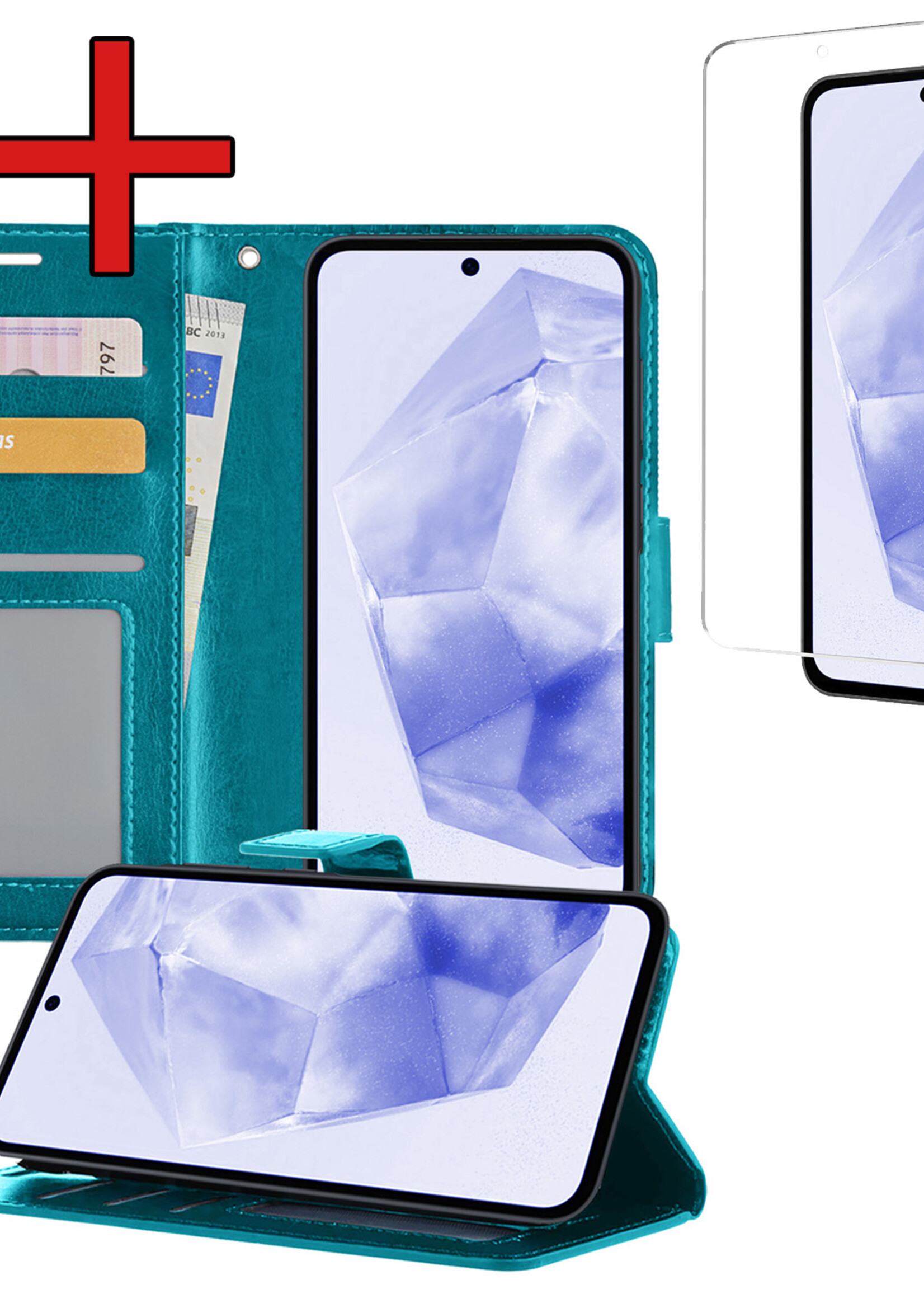 BTH Hoesje Geschikt voor Samsung A35 Hoesje Book Case Hoes Portemonnee Cover Walletcase Met Screenprotector - Hoes Geschikt voor Samsung Galaxy A35 5G Hoes Bookcase Hoesje - Turquoise