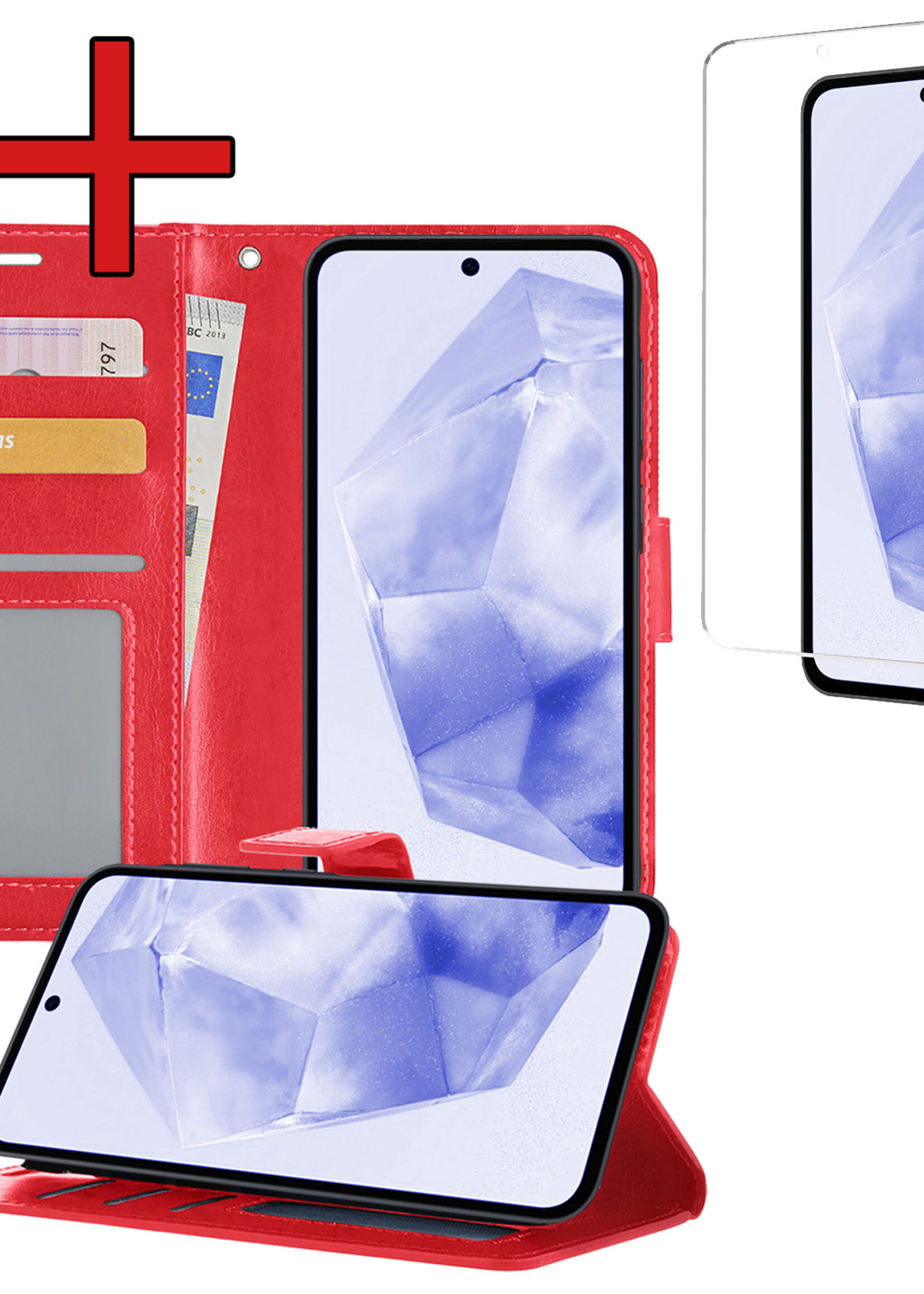 BTH Hoesje Geschikt voor Samsung A35 Hoesje Book Case Hoes Portemonnee Cover Walletcase Met Screenprotector - Hoes Geschikt voor Samsung Galaxy A35 5G Hoes Bookcase Hoesje - Rood