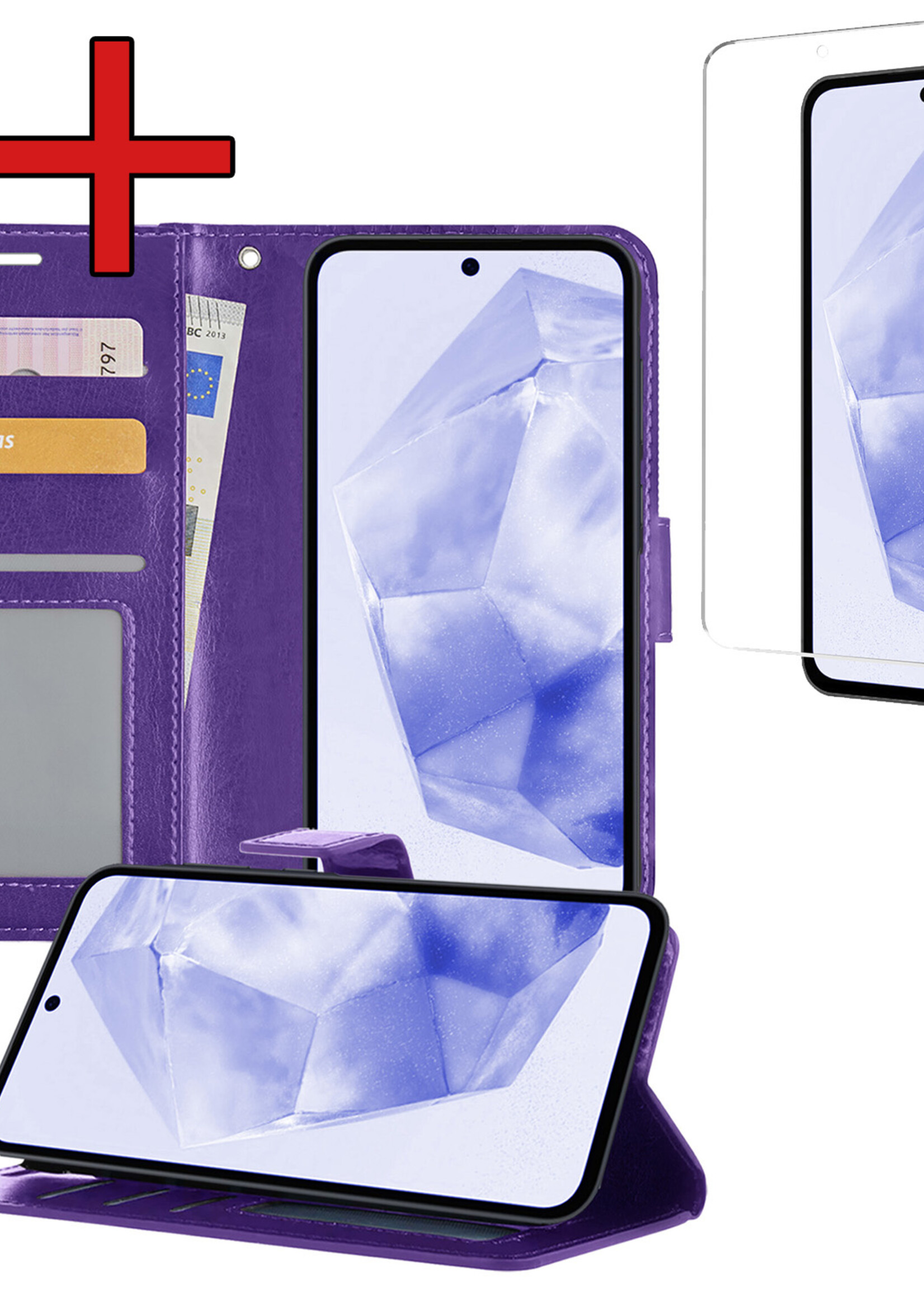 BTH Hoesje Geschikt voor Samsung A35 Hoesje Book Case Hoes Portemonnee Cover Walletcase Met Screenprotector - Hoes Geschikt voor Samsung Galaxy A35 5G Hoes Bookcase Hoesje - Paars