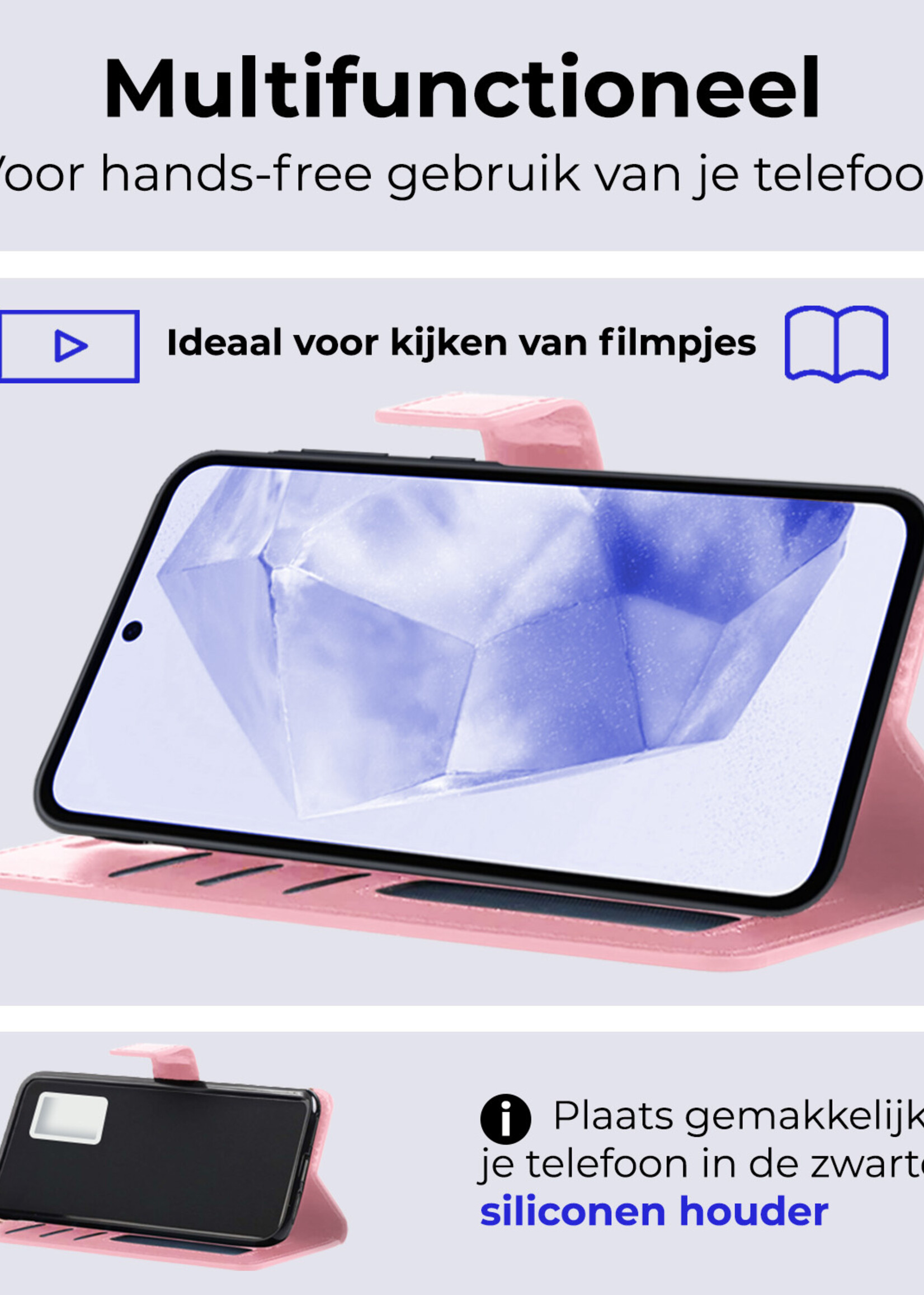 BTH Hoesje Geschikt voor Samsung A35 Hoesje Book Case Hoes Portemonnee Cover Walletcase Met Screenprotector - Hoes Geschikt voor Samsung Galaxy A35 5G Hoes Bookcase Hoesje - Lichtroze