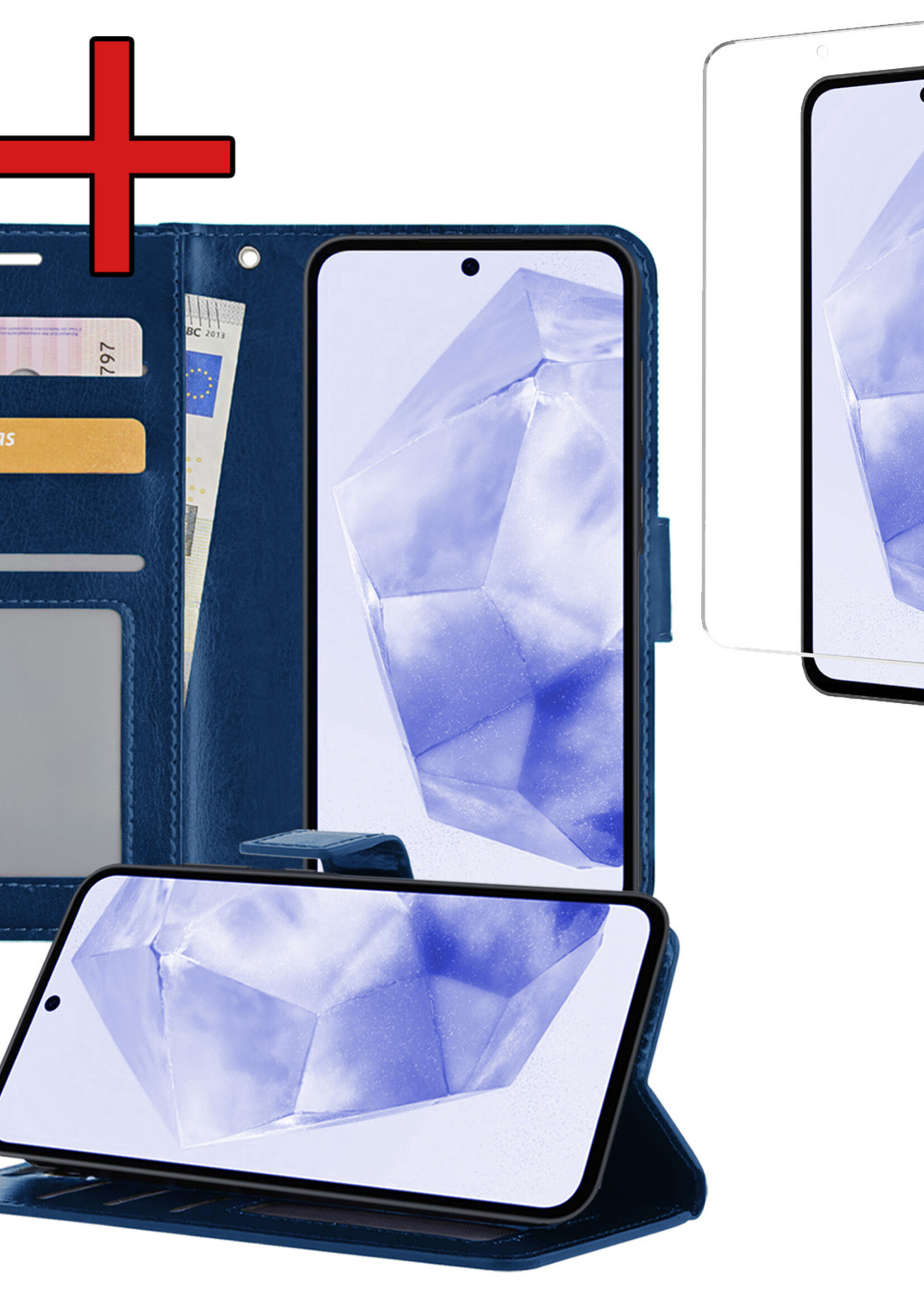 BTH Hoesje Geschikt voor Samsung A35 Hoesje Book Case Hoes Portemonnee Cover Walletcase Met Screenprotector - Hoes Geschikt voor Samsung Galaxy A35 5G Hoes Bookcase Hoesje - Donkerblauw