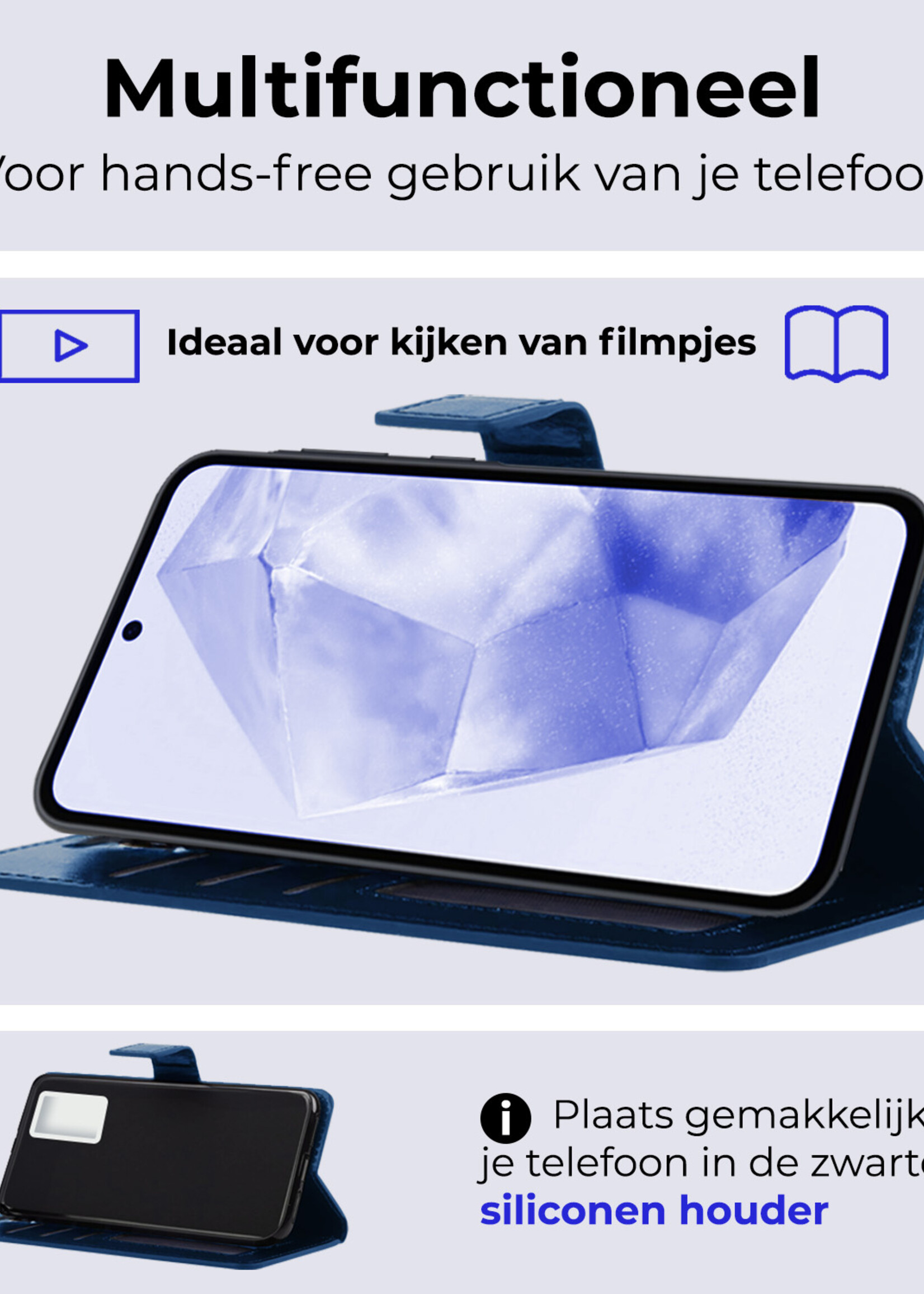 BTH Hoesje Geschikt voor Samsung A35 Hoesje Book Case Hoes Portemonnee Cover Walletcase Met Screenprotector - Hoes Geschikt voor Samsung Galaxy A35 5G Hoes Bookcase Hoesje - Donkerblauw