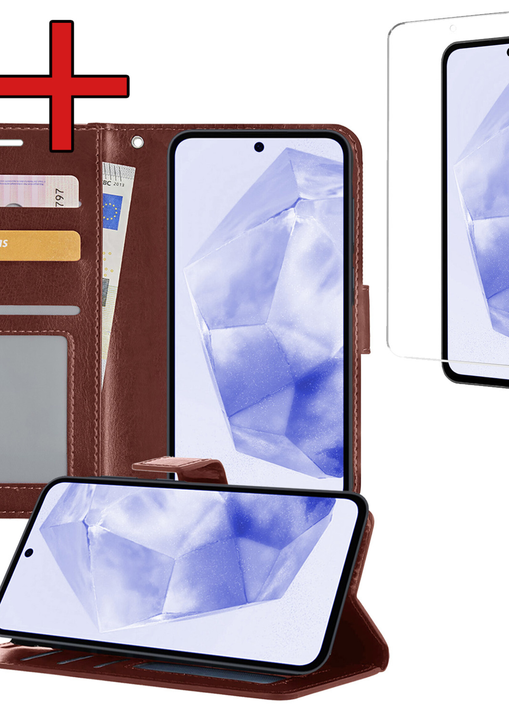 BTH Hoesje Geschikt voor Samsung A35 Hoesje Book Case Hoes Portemonnee Cover Walletcase Met Screenprotector - Hoes Geschikt voor Samsung Galaxy A35 5G Hoes Bookcase Hoesje - Bruin
