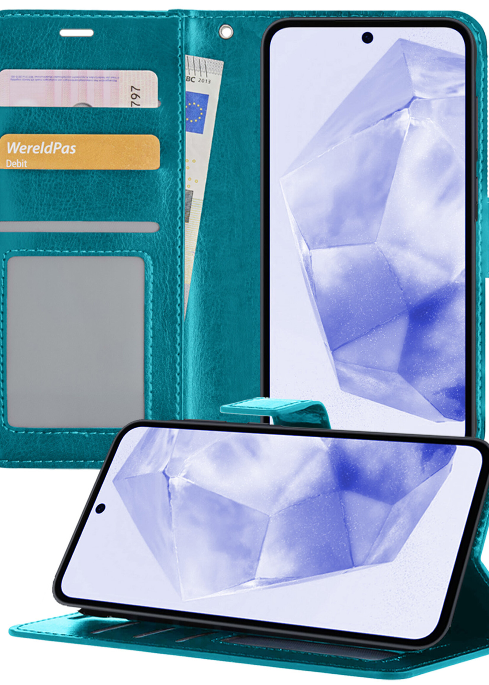 BTH Hoesje Geschikt voor Samsung A35 Hoesje Book Case Hoes Portemonnee Cover Walletcase - Hoes Geschikt voor Samsung Galaxy A35 5G Hoes Bookcase Hoesje - Turquoise