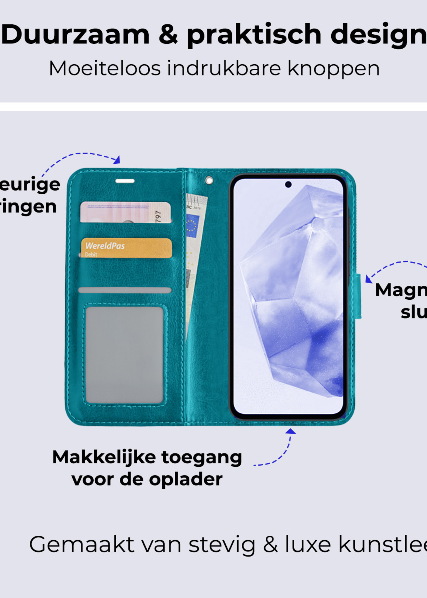 BTH Hoesje Geschikt voor Samsung A35 Hoesje Book Case Hoes Portemonnee Cover Walletcase - Hoes Geschikt voor Samsung Galaxy A35 5G Hoes Bookcase Hoesje - Turquoise