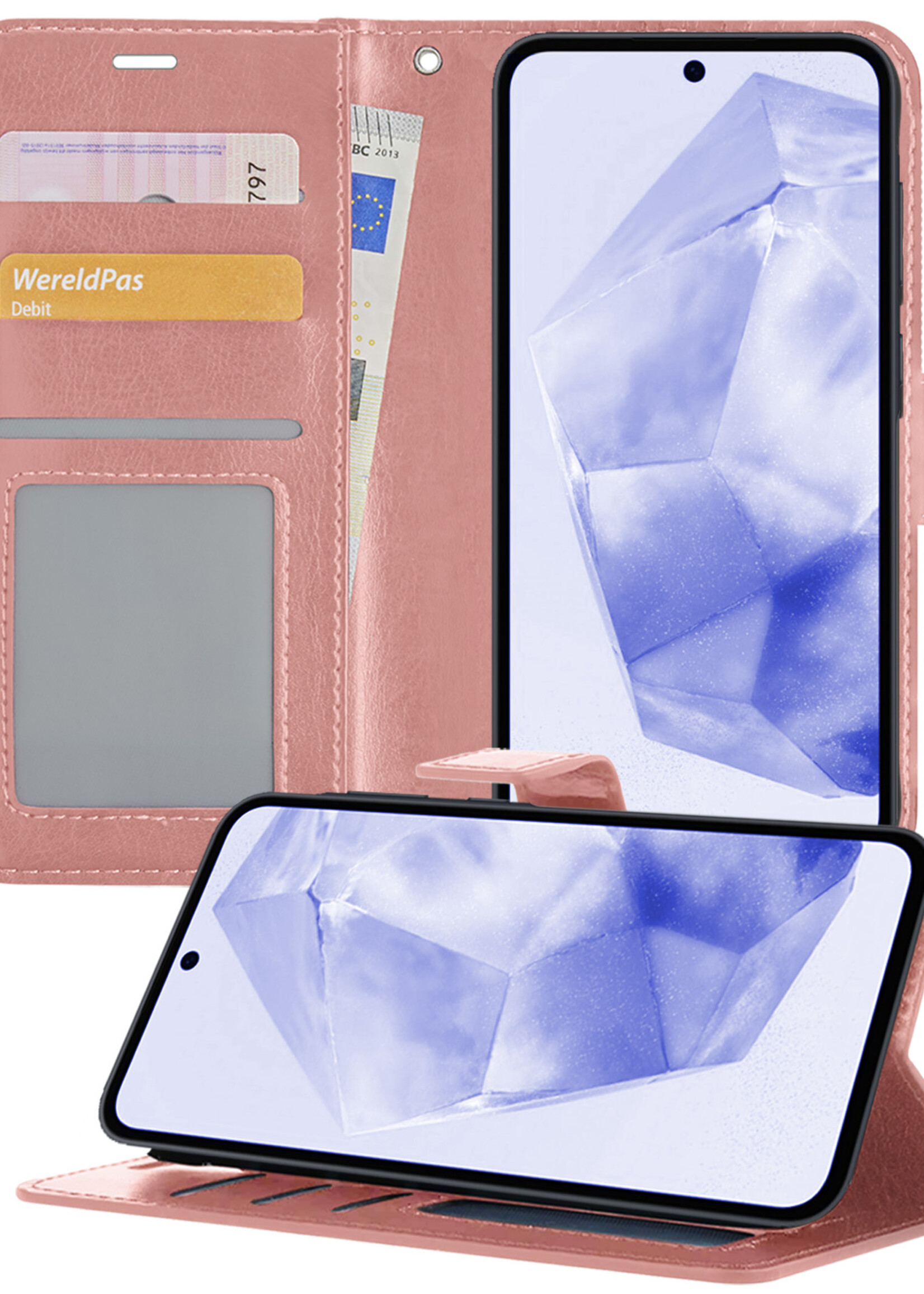 BTH Hoesje Geschikt voor Samsung A35 Hoesje Book Case Hoes Portemonnee Cover Walletcase - Hoes Geschikt voor Samsung Galaxy A35 5G Hoes Bookcase Hoesje - Rosé goud