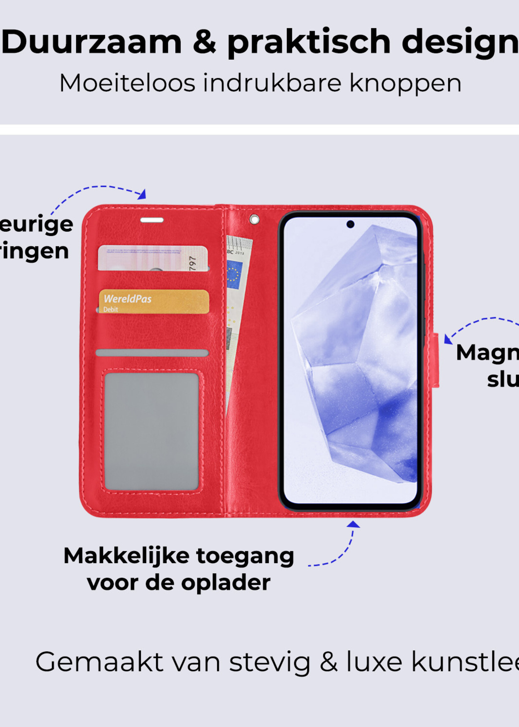 BTH Hoesje Geschikt voor Samsung A35 Hoesje Book Case Hoes Portemonnee Cover Walletcase - Hoes Geschikt voor Samsung Galaxy A35 5G Hoes Bookcase Hoesje - Rood
