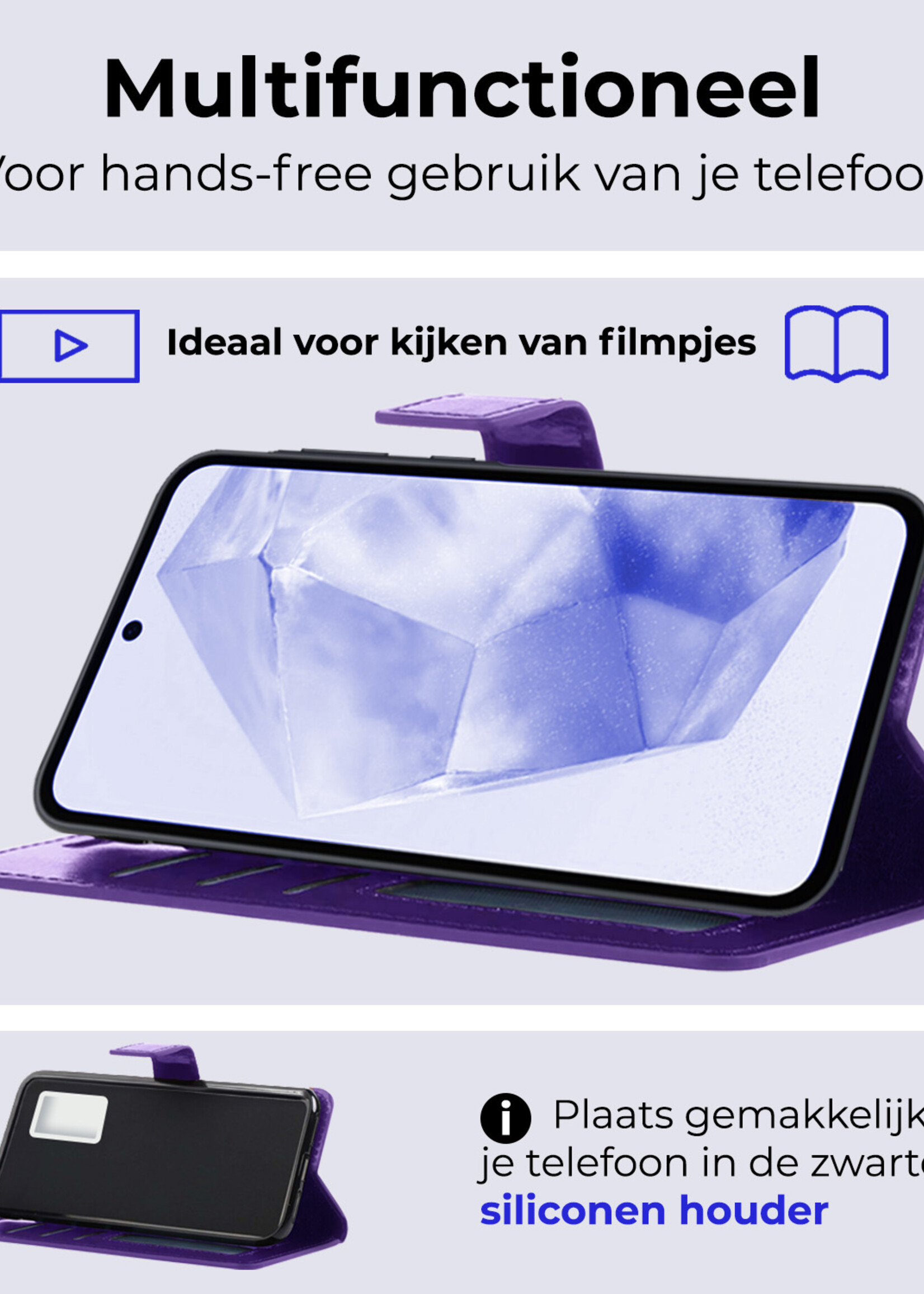 BTH Hoesje Geschikt voor Samsung A35 Hoesje Book Case Hoes Portemonnee Cover Walletcase - Hoes Geschikt voor Samsung Galaxy A35 5G Hoes Bookcase Hoesje - Paars