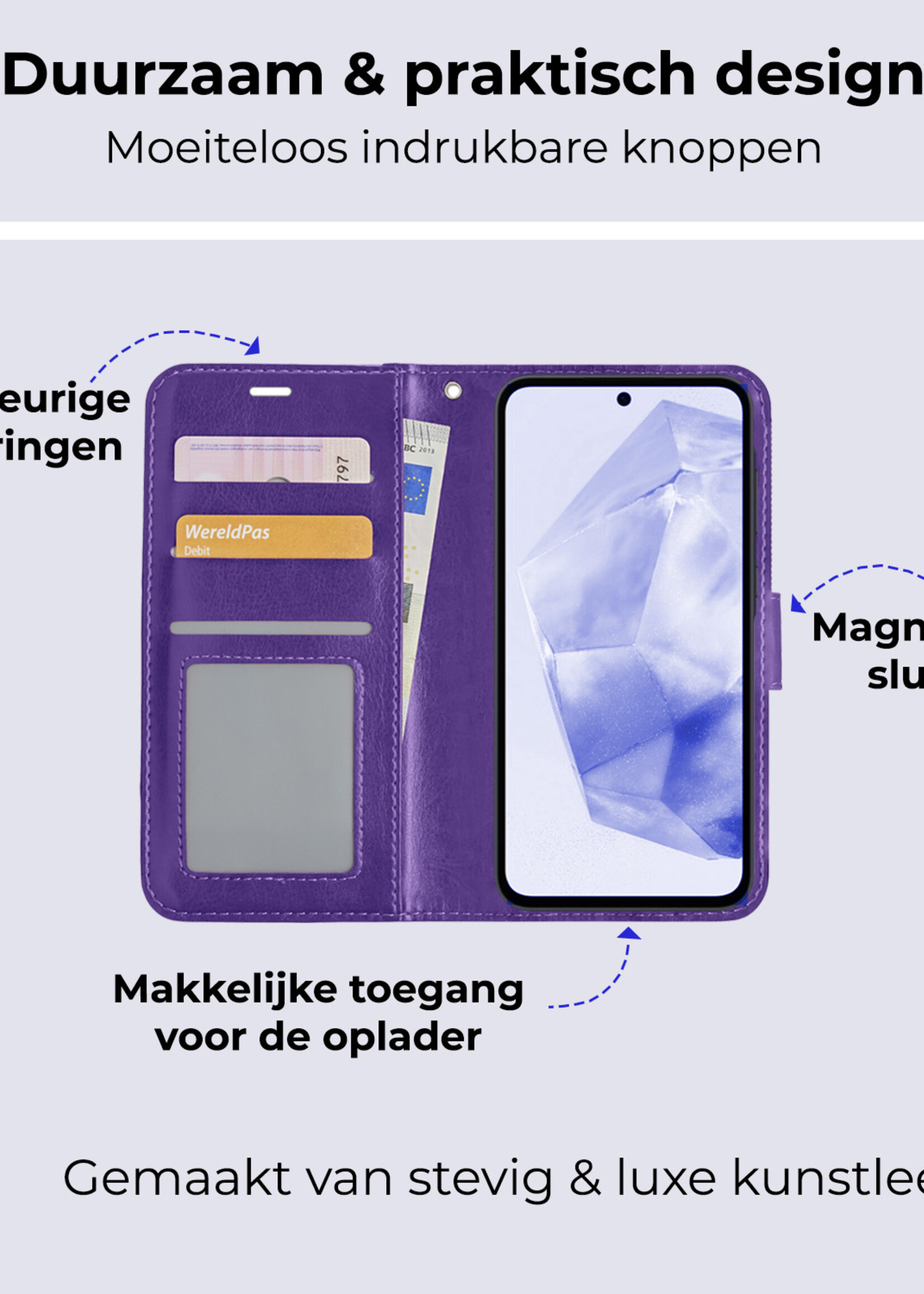 BTH Hoesje Geschikt voor Samsung A35 Hoesje Book Case Hoes Portemonnee Cover Walletcase - Hoes Geschikt voor Samsung Galaxy A35 5G Hoes Bookcase Hoesje - Paars