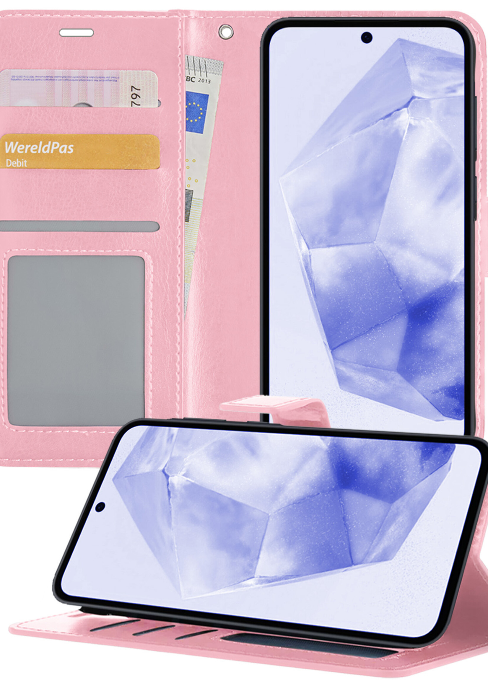 BTH Hoesje Geschikt voor Samsung A35 Hoesje Book Case Hoes Portemonnee Cover Walletcase - Hoes Geschikt voor Samsung Galaxy A35 5G Hoes Bookcase Hoesje - Lichtroze