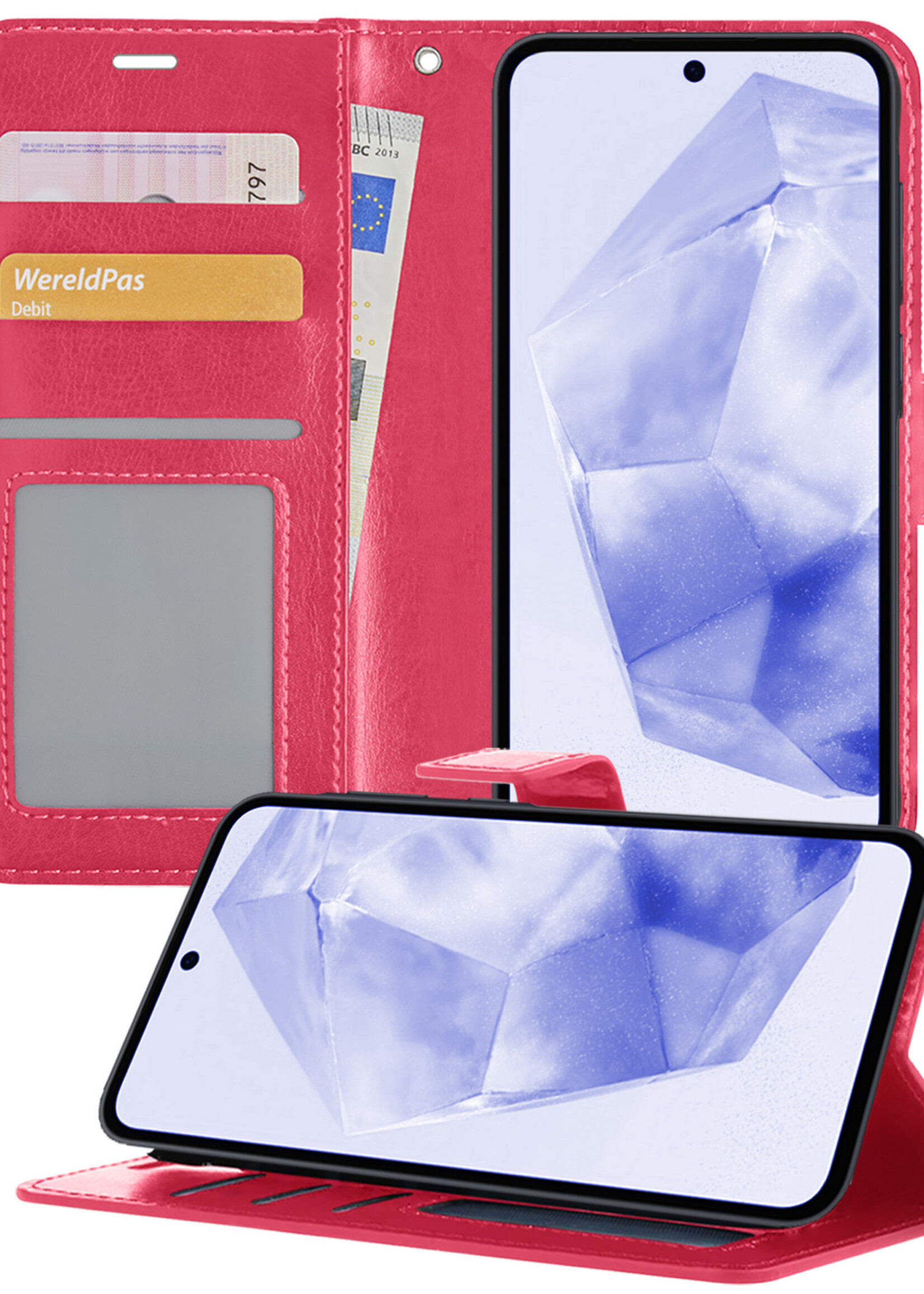 BTH Hoesje Geschikt voor Samsung A35 Hoesje Book Case Hoes Portemonnee Cover Walletcase - Hoes Geschikt voor Samsung Galaxy A35 5G Hoes Bookcase Hoesje - Donkerroze