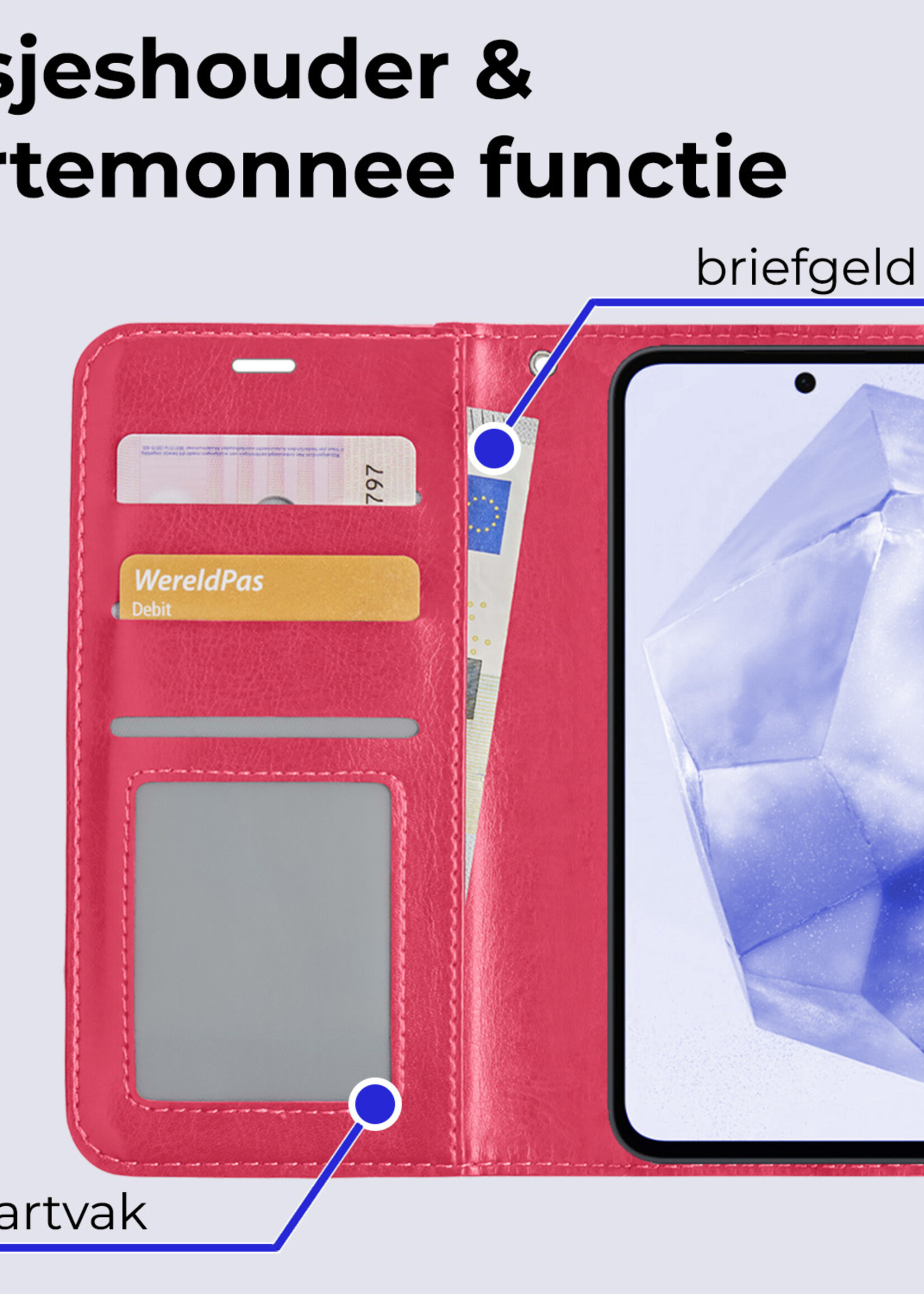BTH Hoesje Geschikt voor Samsung A35 Hoesje Book Case Hoes Portemonnee Cover Walletcase - Hoes Geschikt voor Samsung Galaxy A35 5G Hoes Bookcase Hoesje - Donkerroze