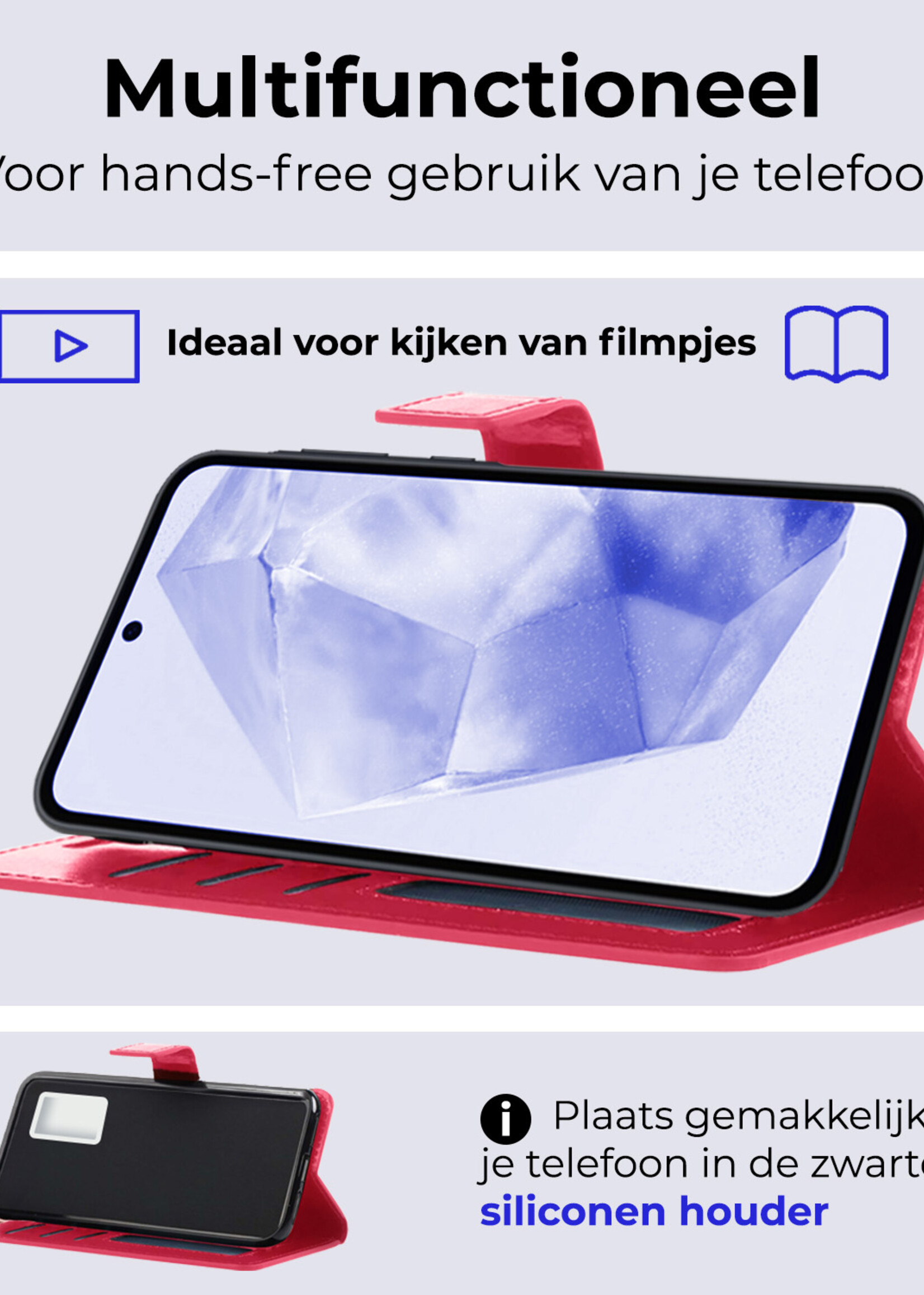BTH Hoesje Geschikt voor Samsung A35 Hoesje Book Case Hoes Portemonnee Cover Walletcase - Hoes Geschikt voor Samsung Galaxy A35 5G Hoes Bookcase Hoesje - Donkerroze