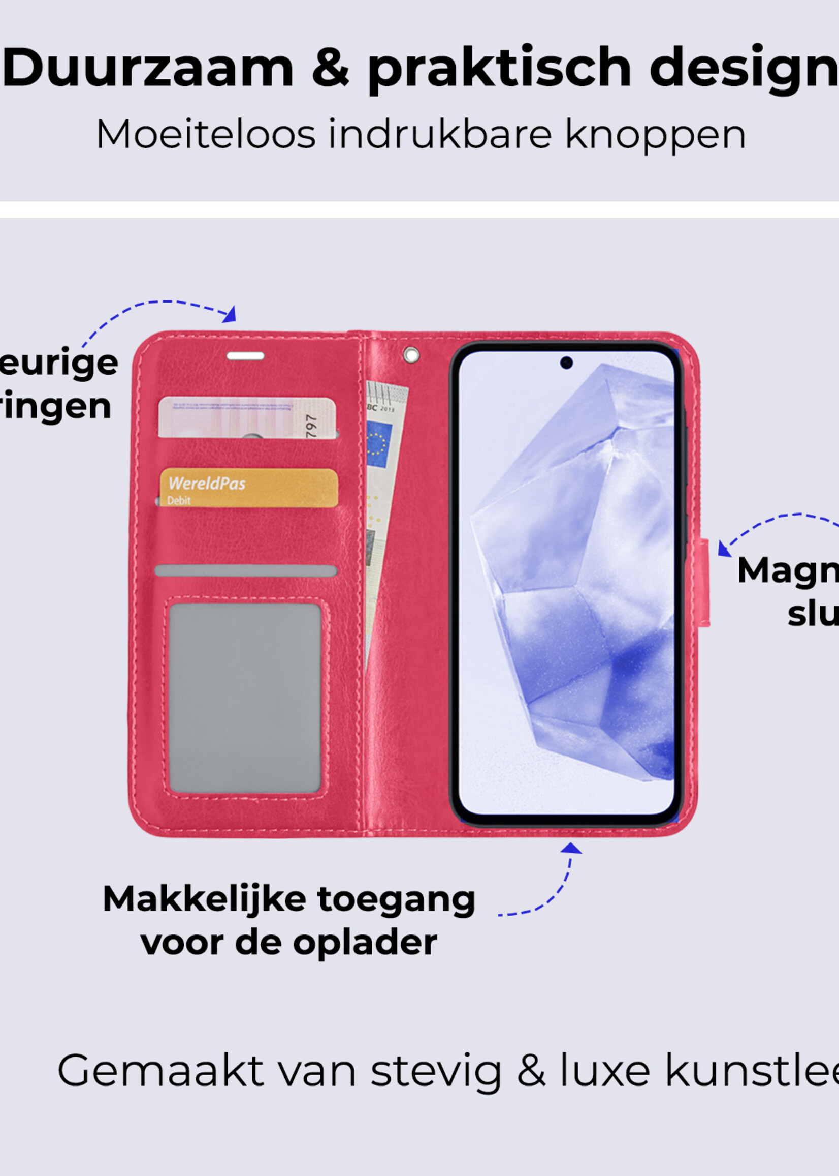 BTH Hoesje Geschikt voor Samsung A35 Hoesje Book Case Hoes Portemonnee Cover Walletcase - Hoes Geschikt voor Samsung Galaxy A35 5G Hoes Bookcase Hoesje - Donkerroze