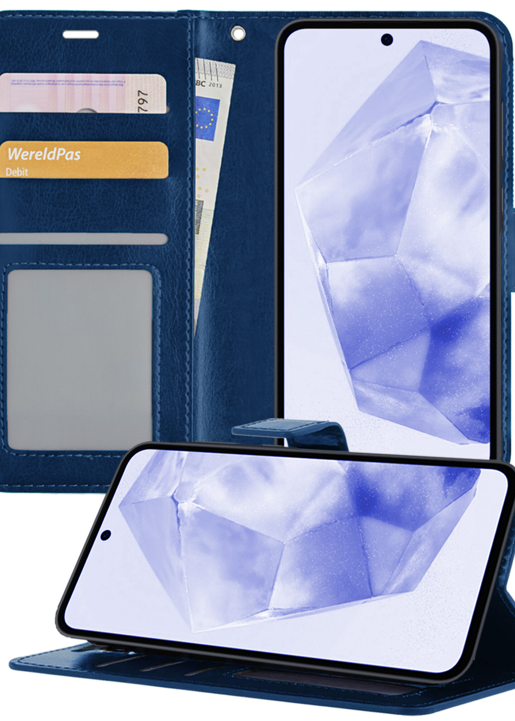 BTH Hoesje Geschikt voor Samsung A35 Hoesje Book Case Hoes Portemonnee Cover Walletcase - Hoes Geschikt voor Samsung Galaxy A35 5G Hoes Bookcase Hoesje - Donkerblauw