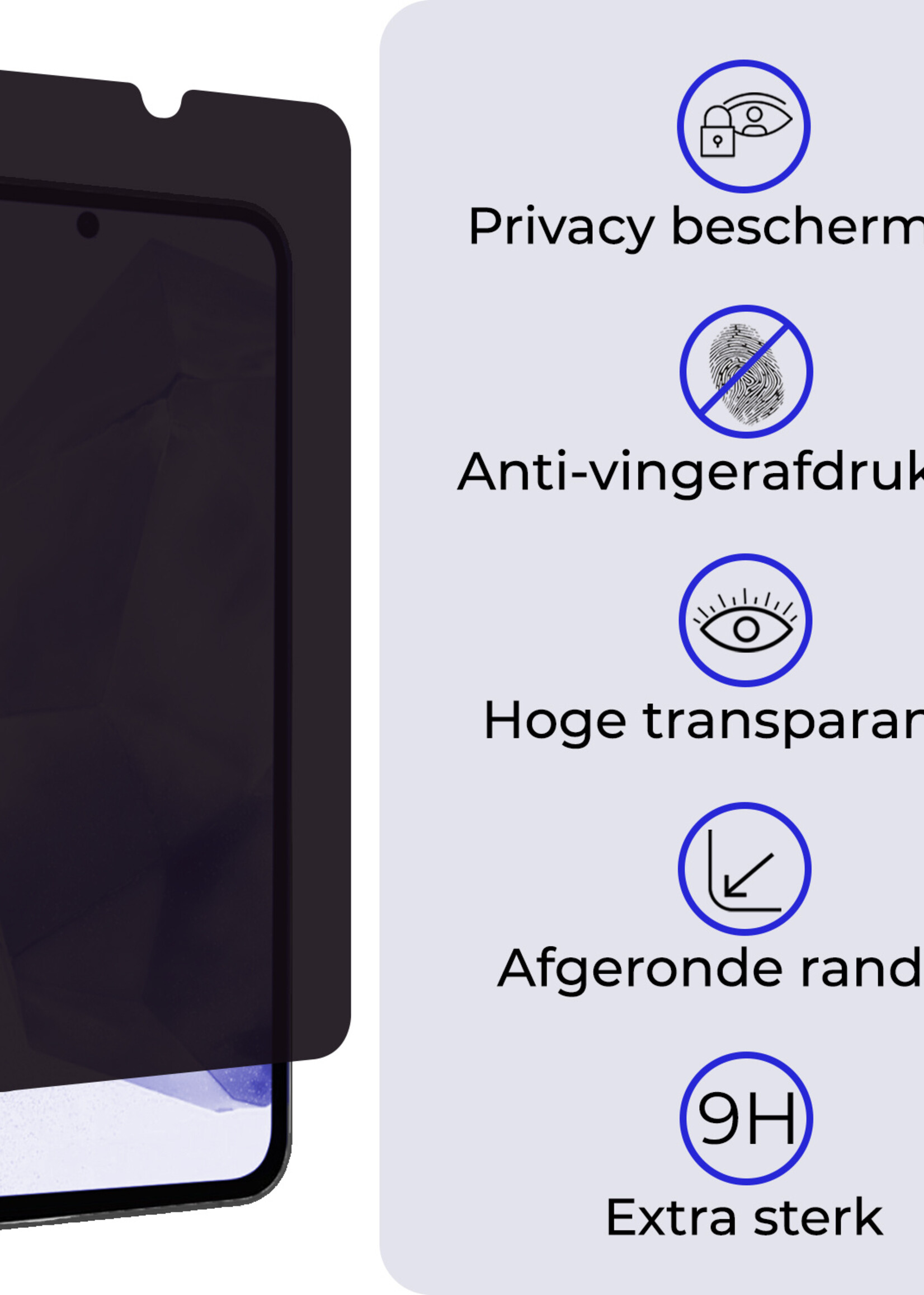 BTH Screenprotector Geschikt voor Samsung A35 Screenprotector Privacy Glas Gehard Full Cover - Screenprotector Geschikt voor Samsung Galaxy A35 5G Screenprotector Privacy Tempered Glass - 2 PACK