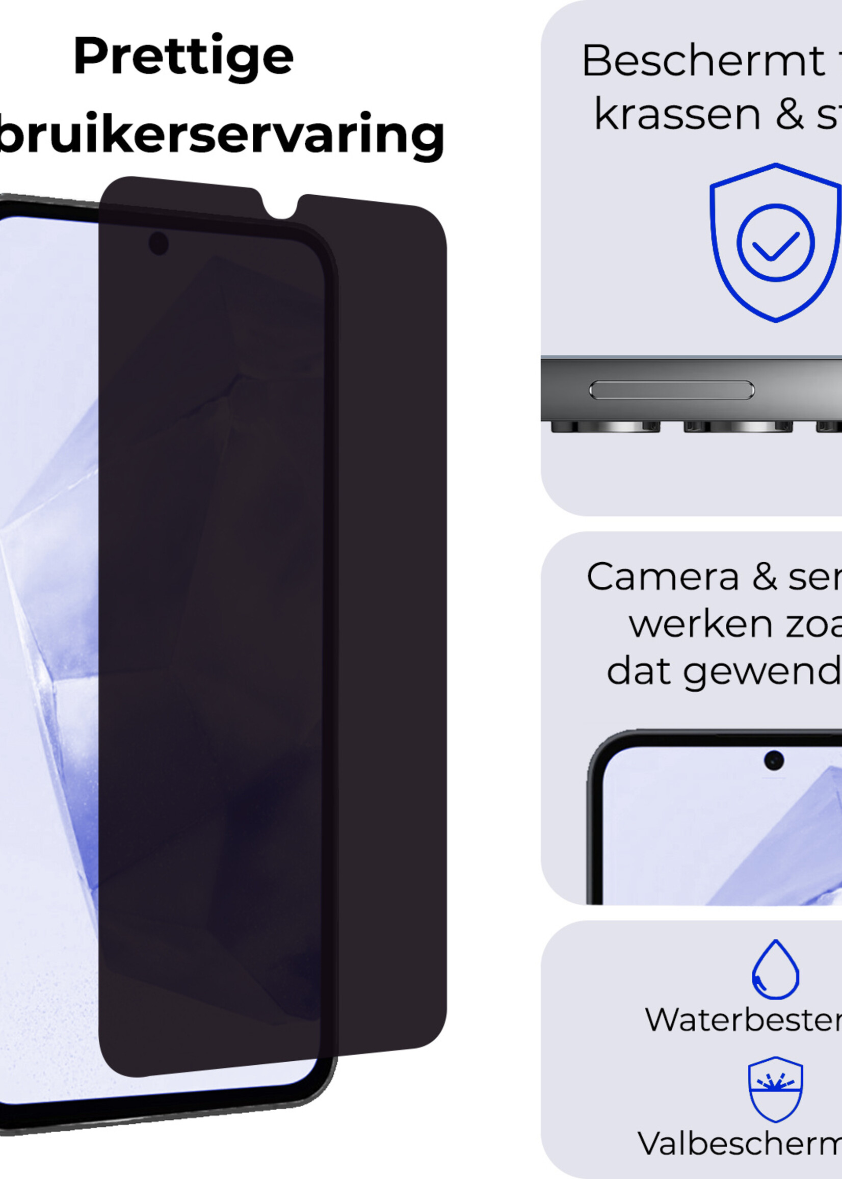BTH Screenprotector Geschikt voor Samsung A35 Screenprotector Privacy Glas Gehard Full Cover - Screenprotector Geschikt voor Samsung Galaxy A35 5G Screenprotector Privacy Tempered Glass - 2 PACK