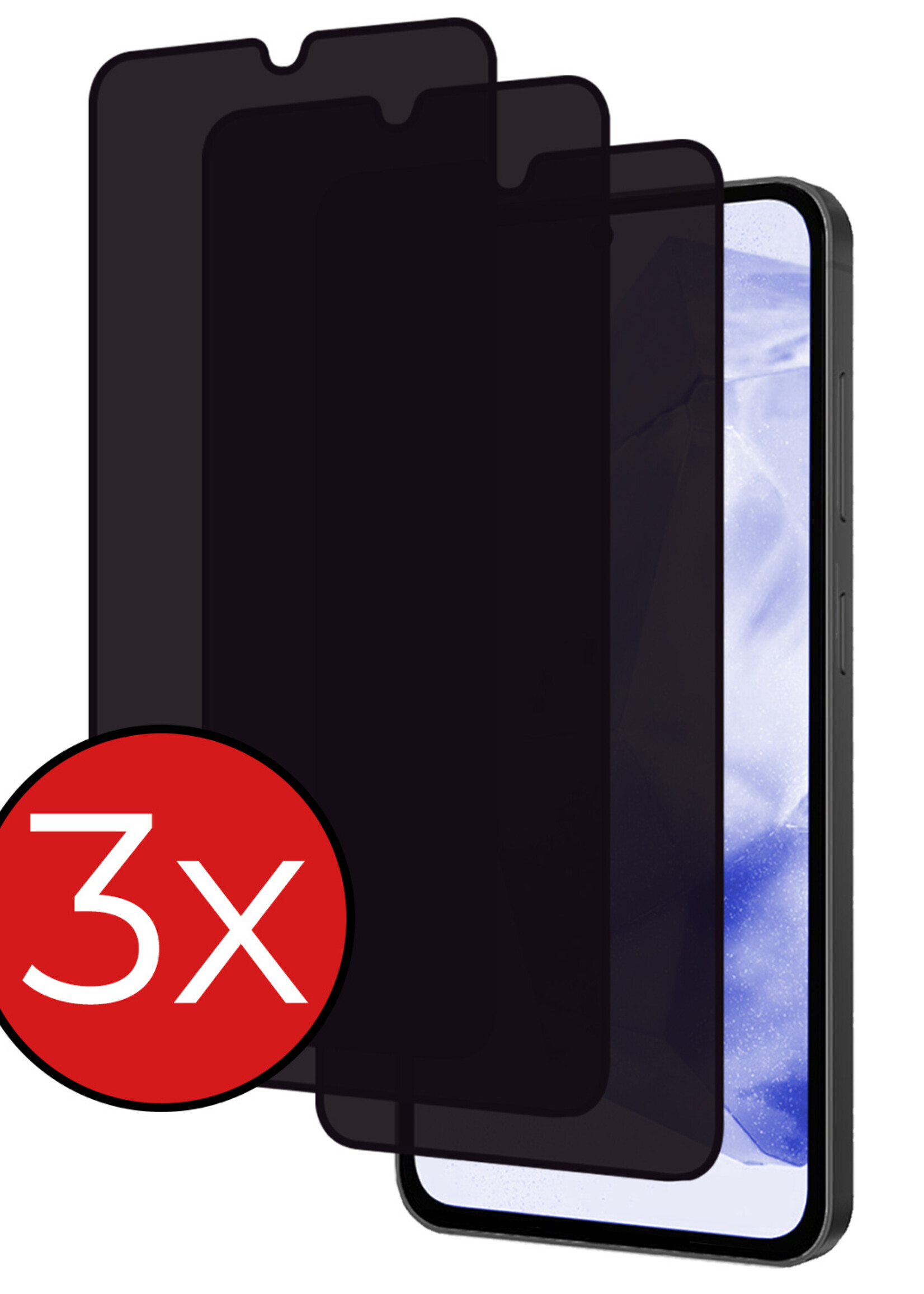 BTH Screenprotector Geschikt voor Samsung A35 Screenprotector Privacy Glas Gehard Full Cover - Screenprotector Geschikt voor Samsung Galaxy A35 5G Screenprotector Privacy Tempered Glass - 3 PACK