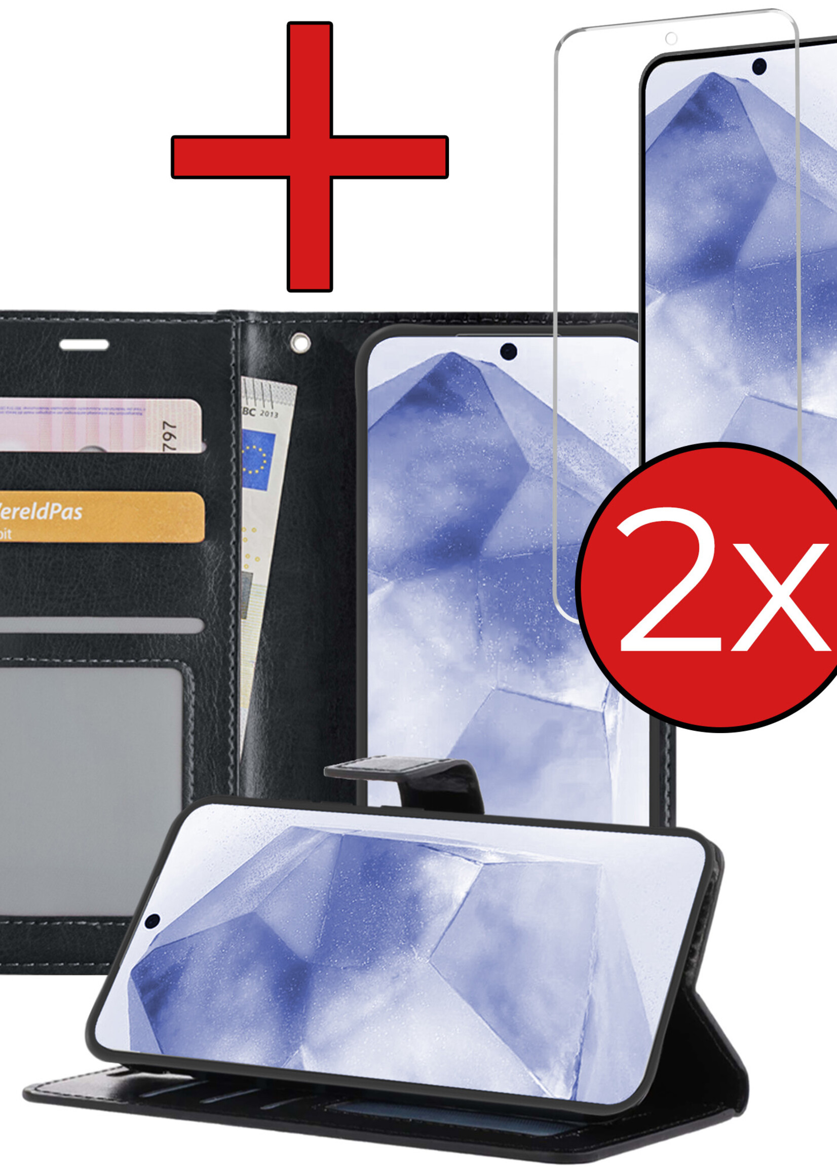 BTH Hoesje Geschikt voor Samsung A55 Hoesje Book Case Hoes Portemonnee Cover Walletcase Met 2x Screenprotector - Hoes Geschikt voor Samsung Galaxy A55 Hoes Bookcase Hoesje - Zwart