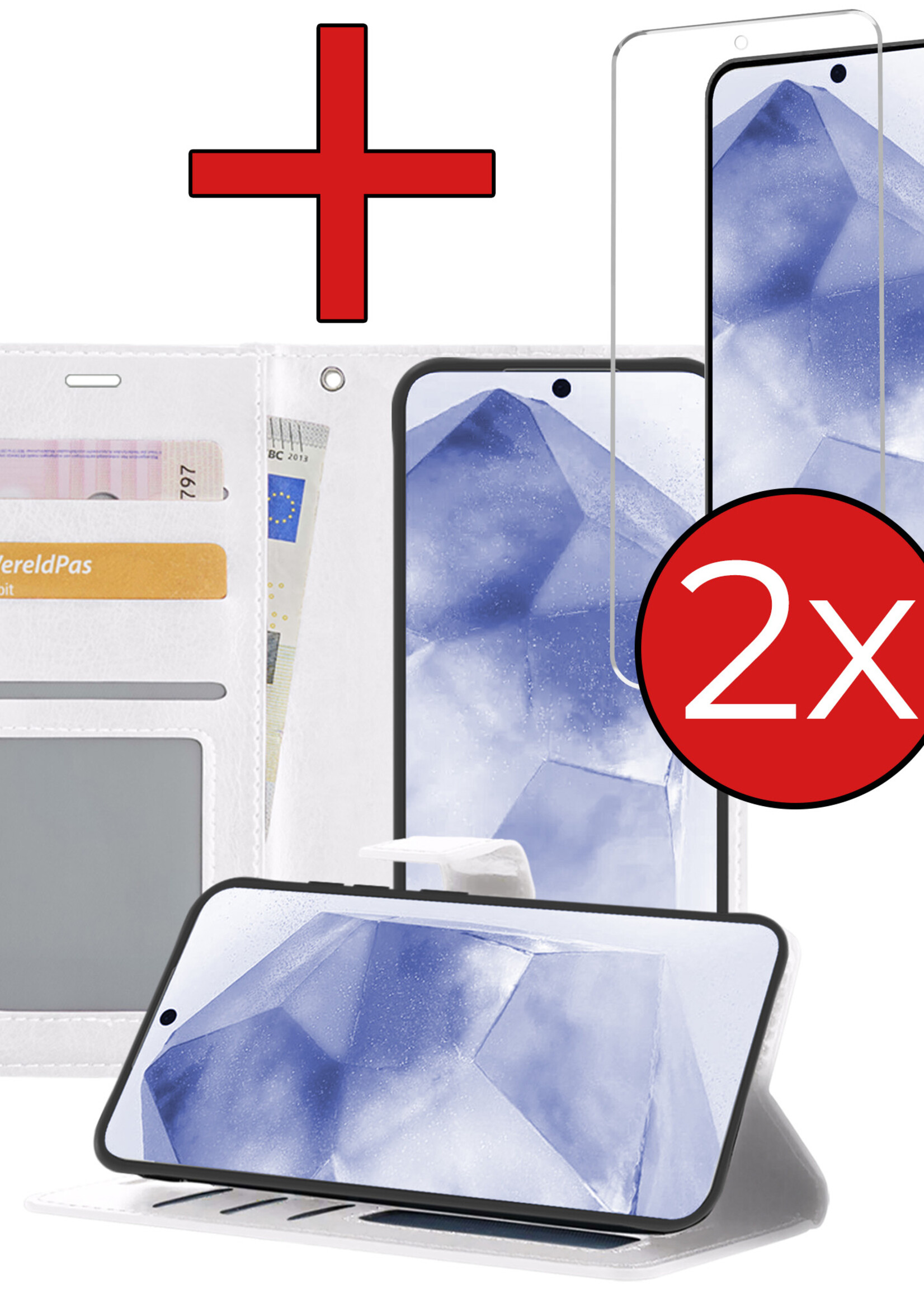 BTH Hoesje Geschikt voor Samsung A55 Hoesje Book Case Hoes Portemonnee Cover Walletcase Met 2x Screenprotector - Hoes Geschikt voor Samsung Galaxy A55 Hoes Bookcase Hoesje - Wit