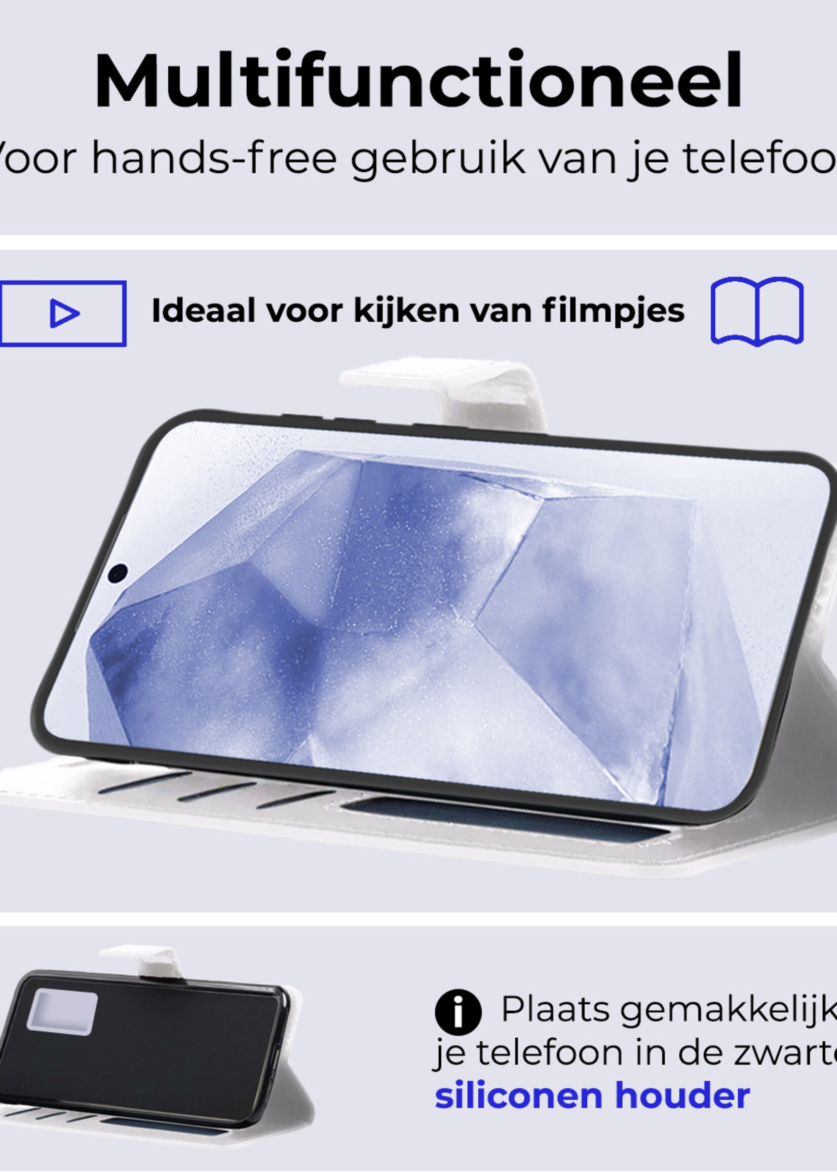 BTH Hoesje Geschikt voor Samsung A55 Hoesje Book Case Hoes Portemonnee Cover Walletcase Met 2x Screenprotector - Hoes Geschikt voor Samsung Galaxy A55 Hoes Bookcase Hoesje - Wit
