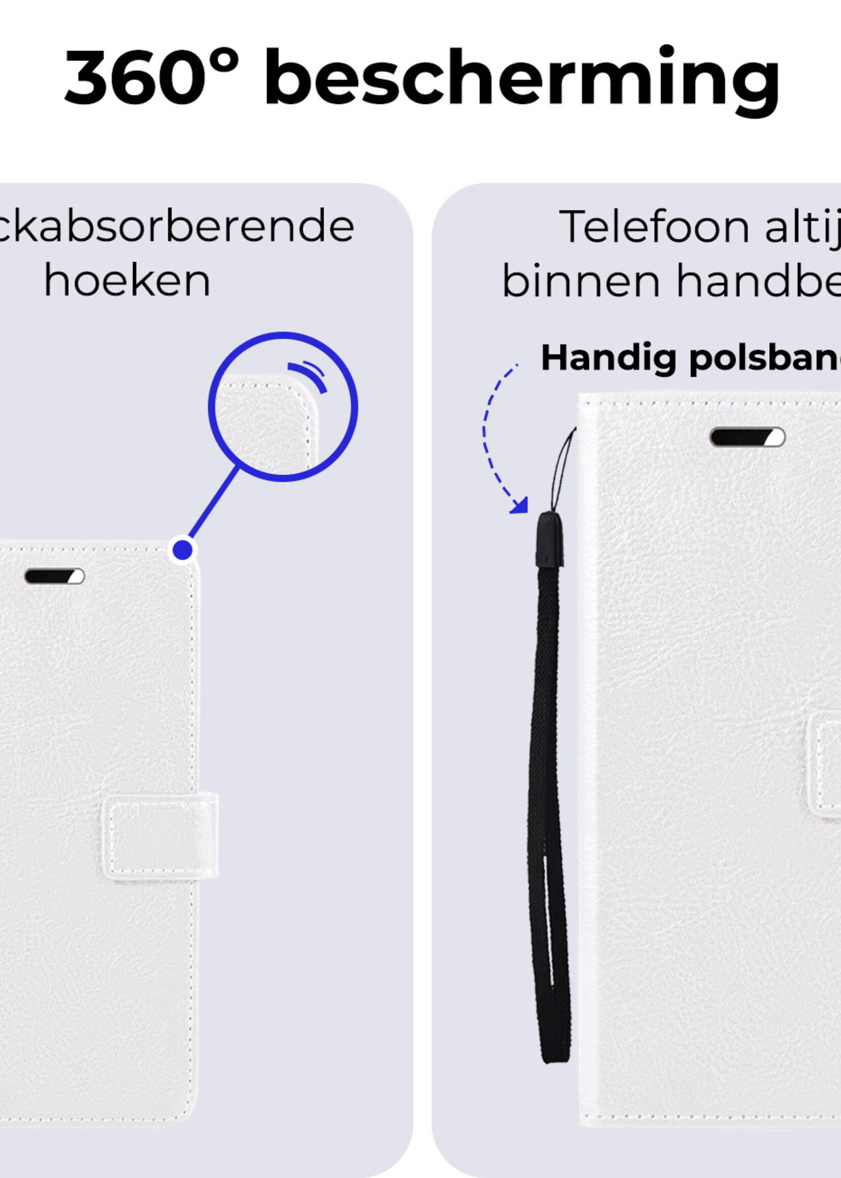 BTH Hoesje Geschikt voor Samsung A55 Hoesje Book Case Hoes Portemonnee Cover Walletcase Met 2x Screenprotector - Hoes Geschikt voor Samsung Galaxy A55 Hoes Bookcase Hoesje - Wit