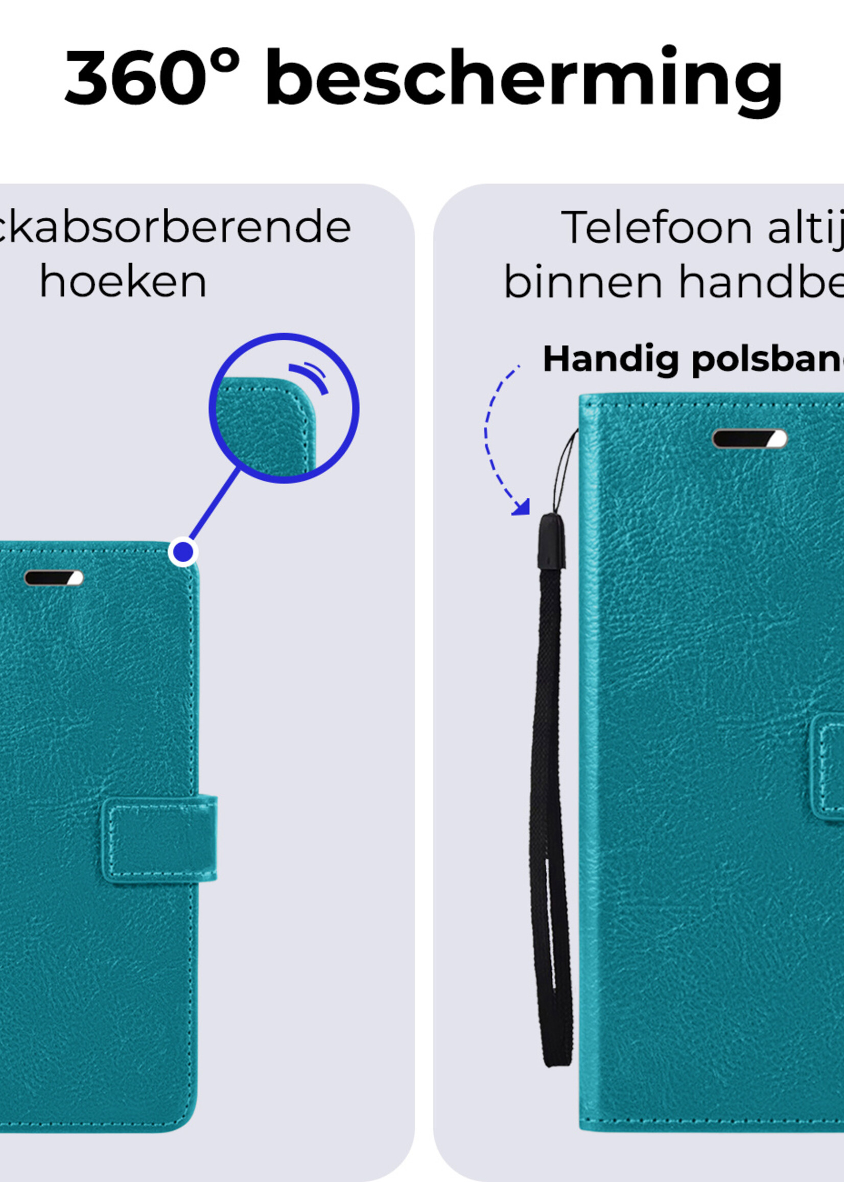 BTH Hoesje Geschikt voor Samsung A55 Hoesje Book Case Hoes Portemonnee Cover Walletcase Met 2x Screenprotector - Hoes Geschikt voor Samsung Galaxy A55 Hoes Bookcase Hoesje - Turquoise