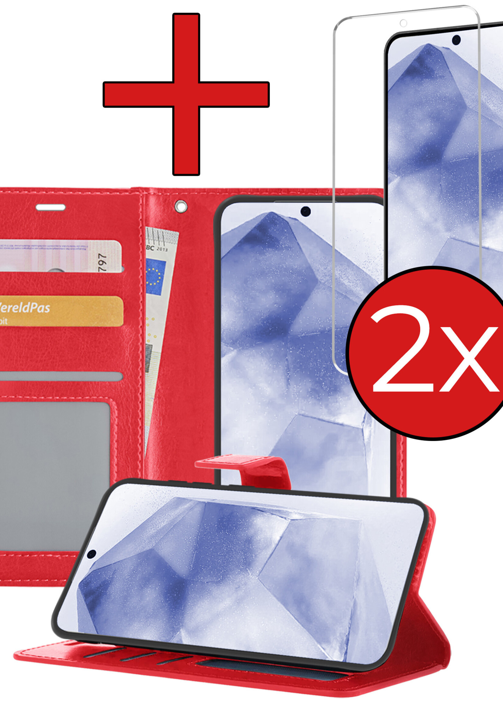 BTH Hoesje Geschikt voor Samsung A55 Hoesje Book Case Hoes Portemonnee Cover Walletcase Met 2x Screenprotector - Hoes Geschikt voor Samsung Galaxy A55 Hoes Bookcase Hoesje - Rood