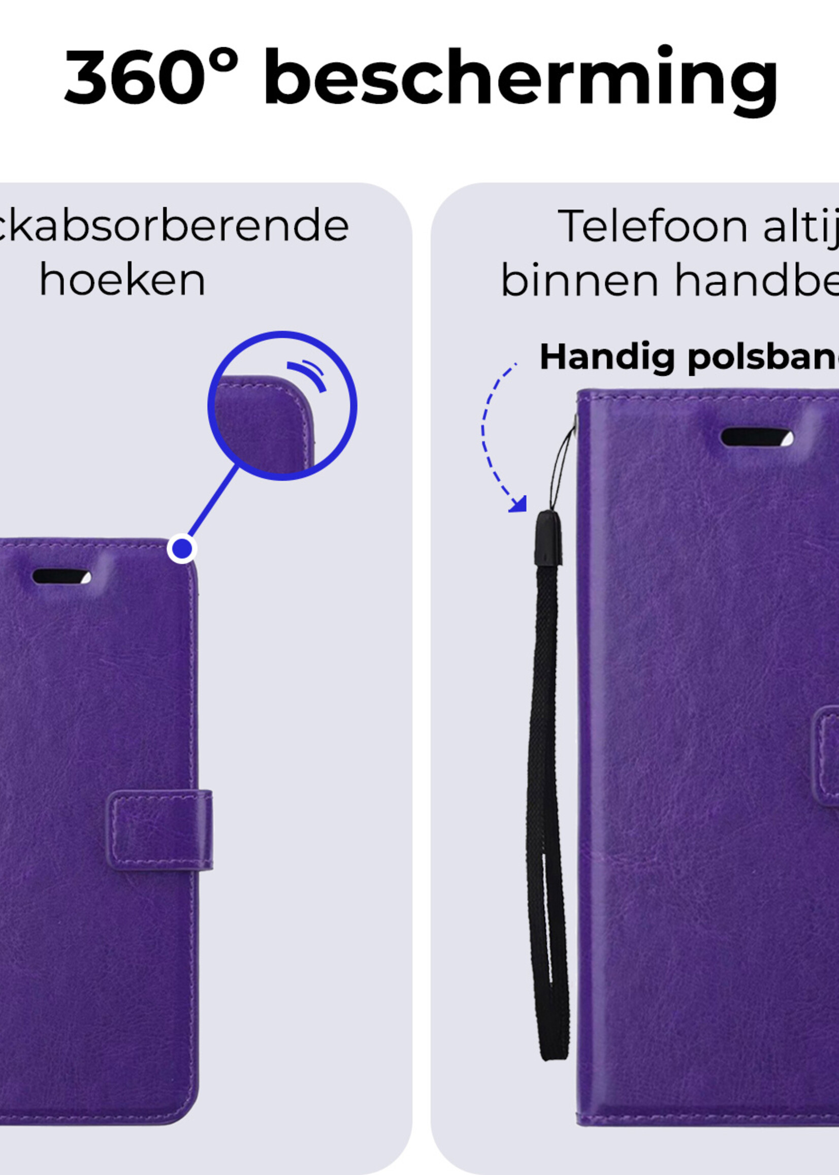 BTH Hoesje Geschikt voor Samsung A55 Hoesje Book Case Hoes Portemonnee Cover Walletcase Met 2x Screenprotector - Hoes Geschikt voor Samsung Galaxy A55 Hoes Bookcase Hoesje - Paars