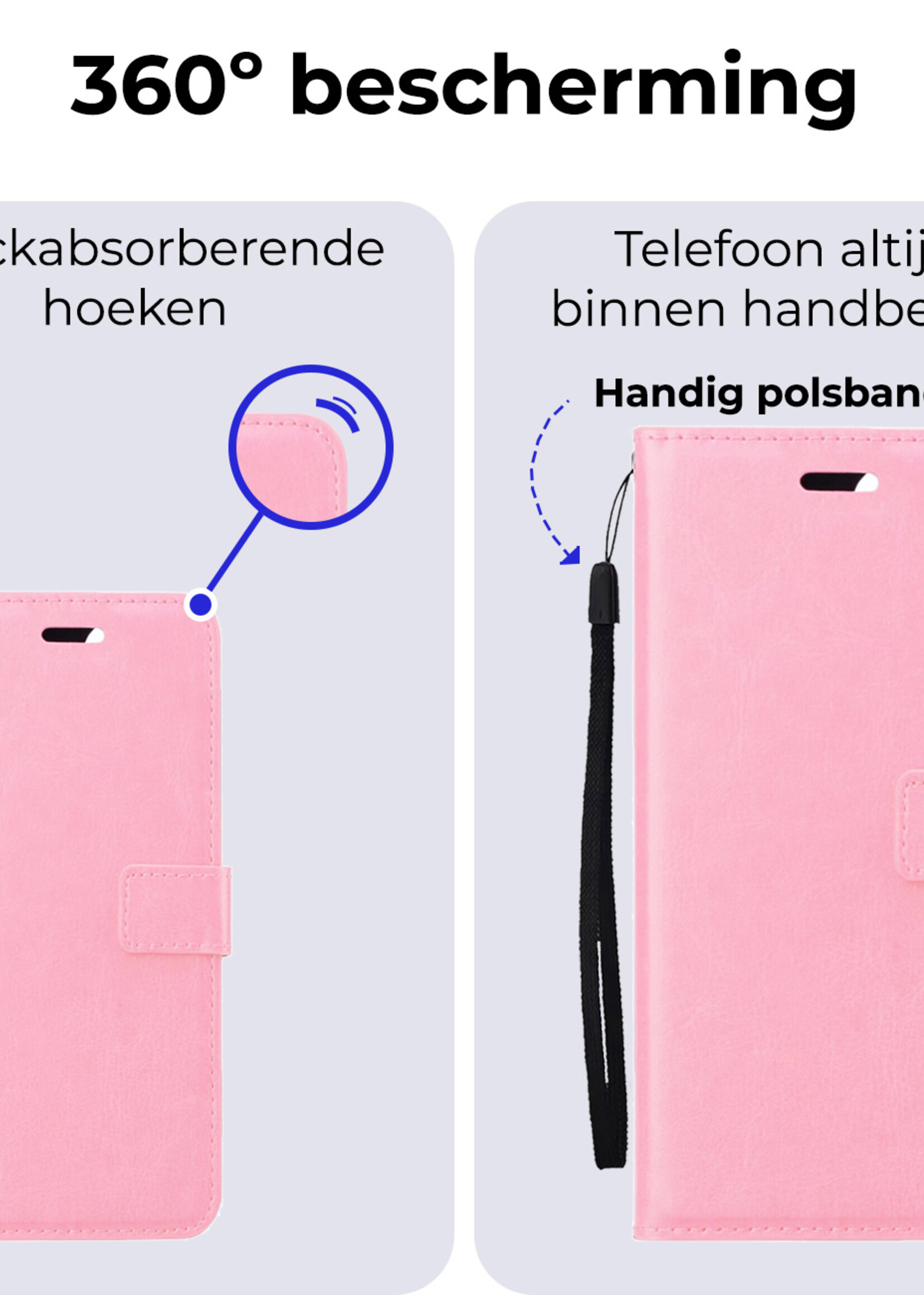 BTH Hoesje Geschikt voor Samsung A55 Hoesje Book Case Hoes Portemonnee Cover Walletcase Met 2x Screenprotector - Hoes Geschikt voor Samsung Galaxy A55 Hoes Bookcase Hoesje - Lichtroze