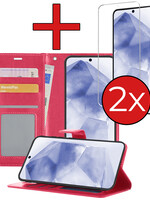 BTH BTH Samsung Galaxy A55 Hoesje Bookcase Met 2x Screenprotector - Donkerroze