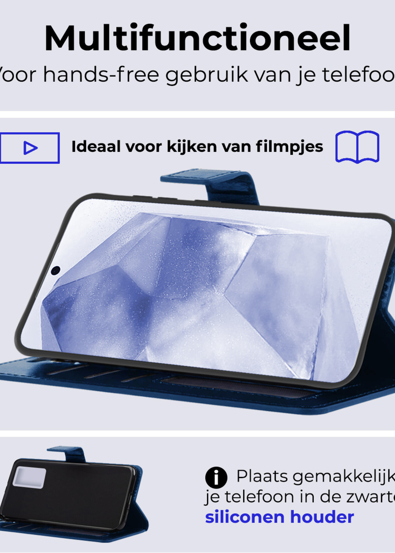 BTH Hoesje Geschikt voor Samsung A55 Hoesje Book Case Hoes Portemonnee Cover Walletcase Met 2x Screenprotector - Hoes Geschikt voor Samsung Galaxy A55 Hoes Bookcase Hoesje - Donkerblauw