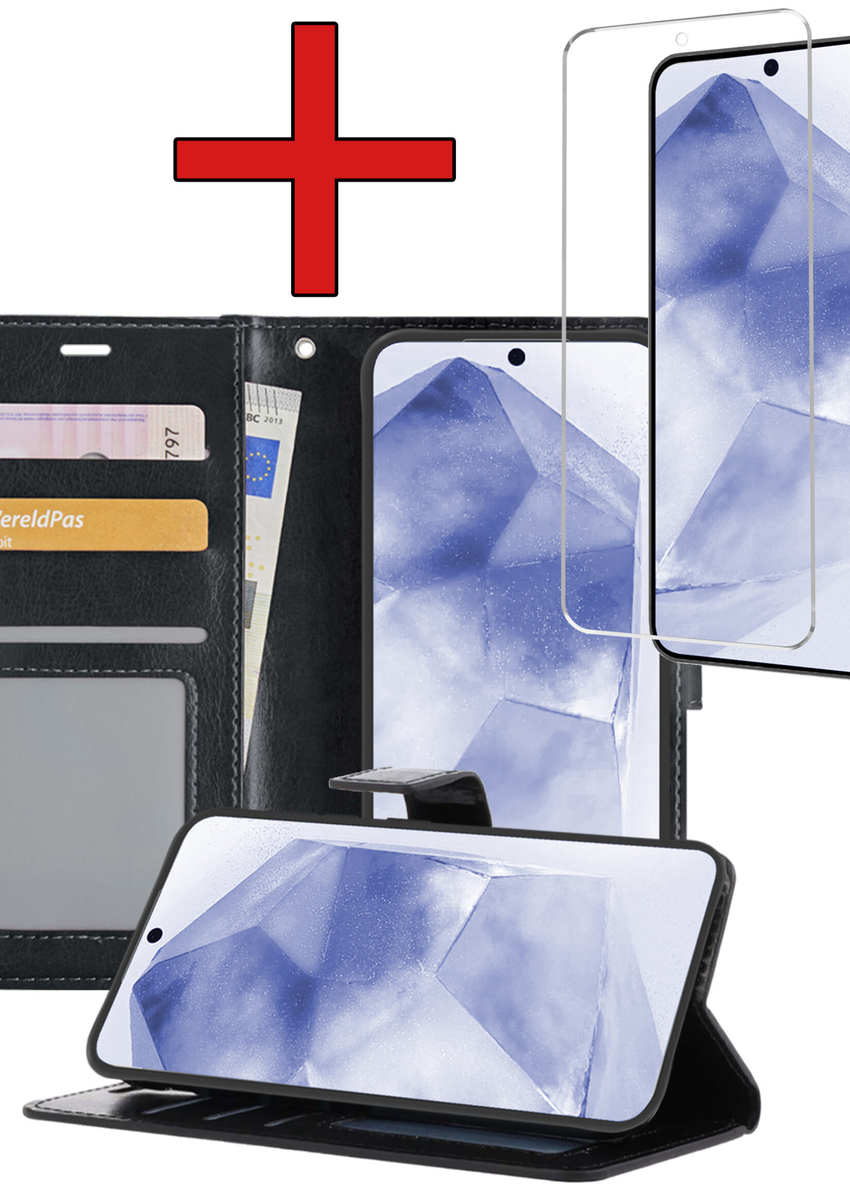 BTH Hoesje Geschikt voor Samsung A55 Hoesje Book Case Hoes Portemonnee Cover Walletcase Met Screenprotector - Hoes Geschikt voor Samsung Galaxy A55 Hoes Bookcase Hoesje - Zwart