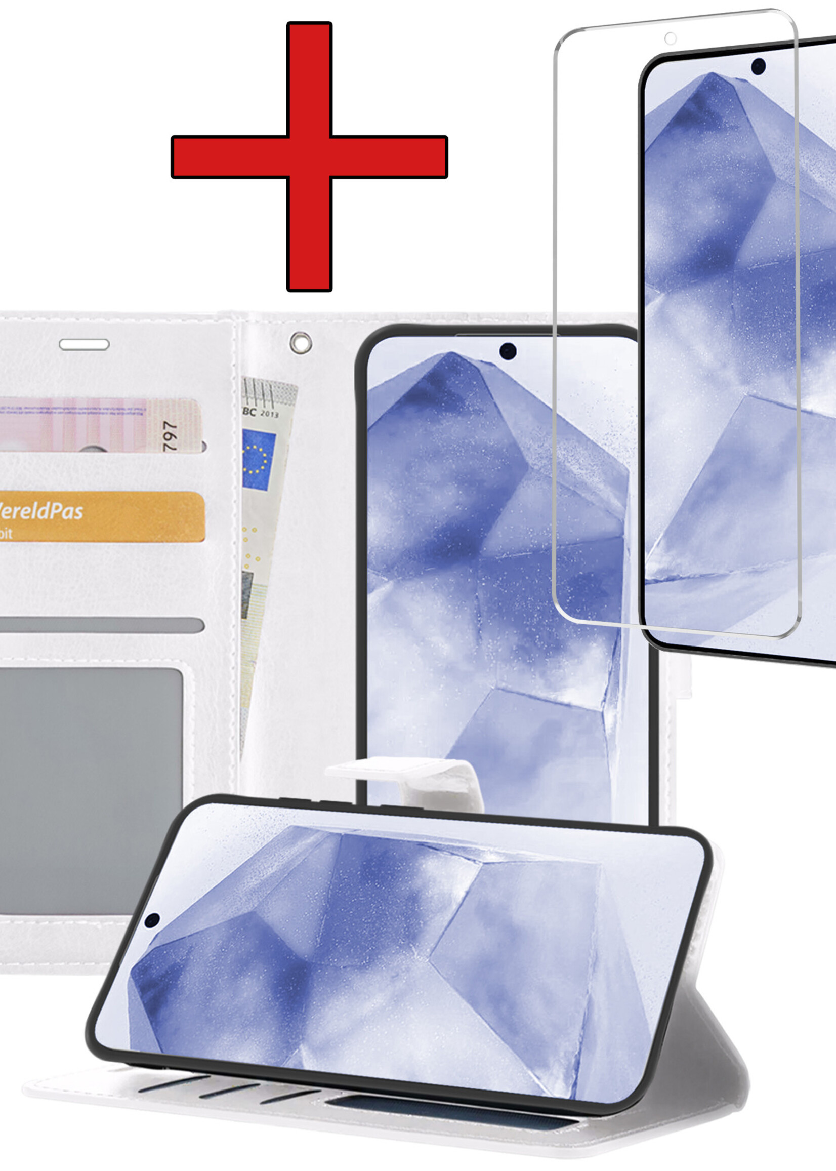 BTH Hoesje Geschikt voor Samsung A55 Hoesje Book Case Hoes Portemonnee Cover Walletcase Met Screenprotector - Hoes Geschikt voor Samsung Galaxy A55 Hoes Bookcase Hoesje - Wit