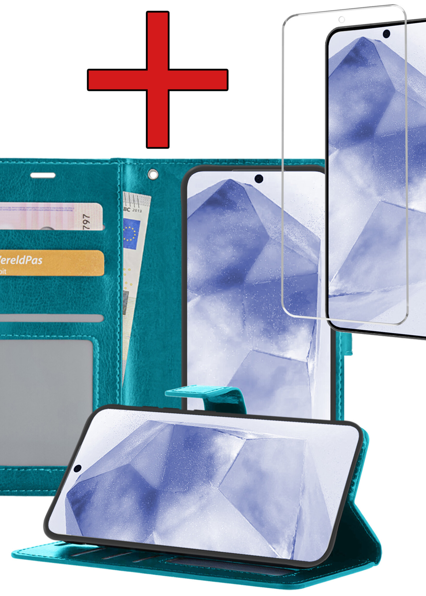 BTH Hoesje Geschikt voor Samsung A55 Hoesje Book Case Hoes Portemonnee Cover Walletcase Met Screenprotector - Hoes Geschikt voor Samsung Galaxy A55 Hoes Bookcase Hoesje - Turquoise