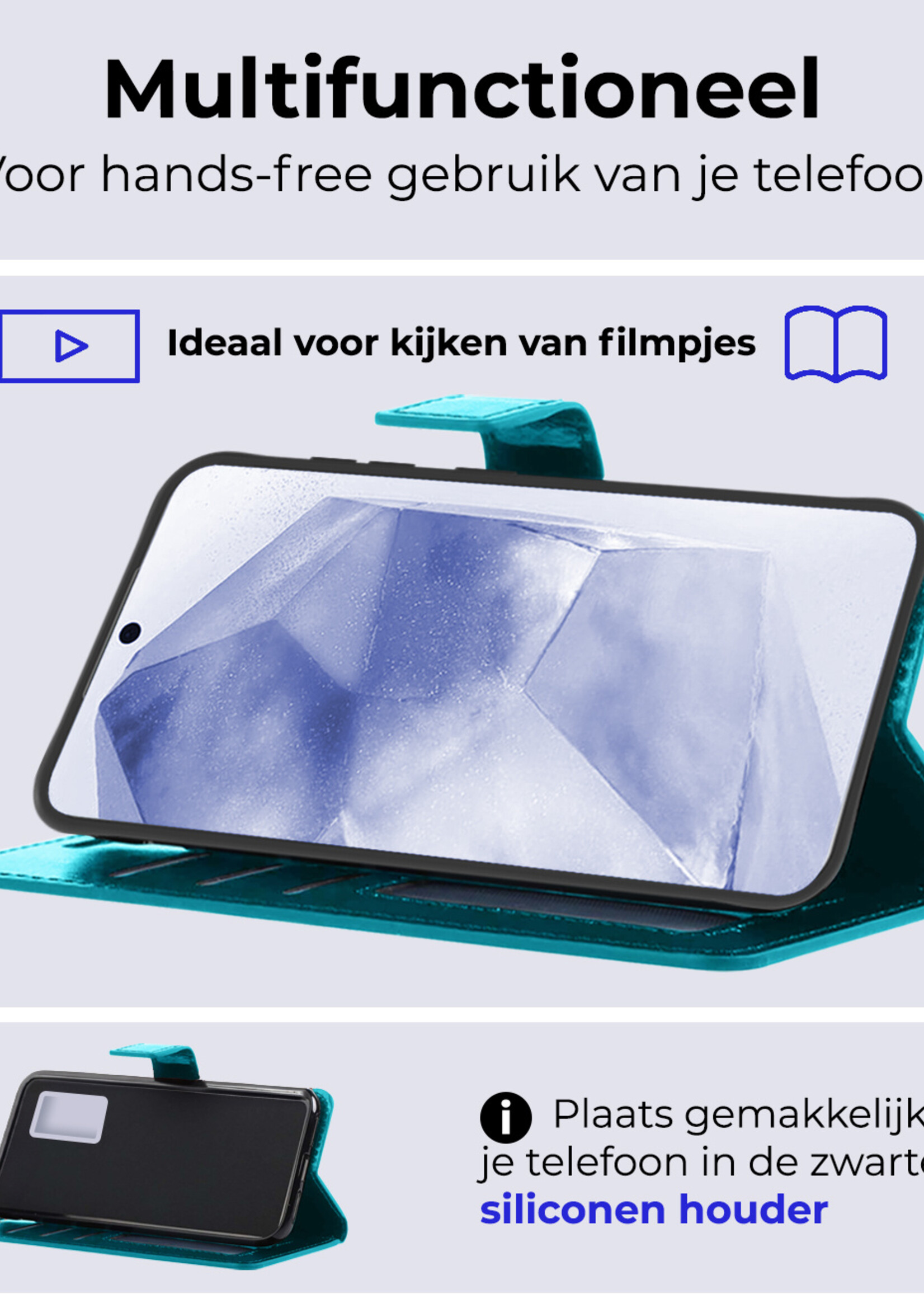 BTH Hoesje Geschikt voor Samsung A55 Hoesje Book Case Hoes Portemonnee Cover Walletcase Met Screenprotector - Hoes Geschikt voor Samsung Galaxy A55 Hoes Bookcase Hoesje - Turquoise