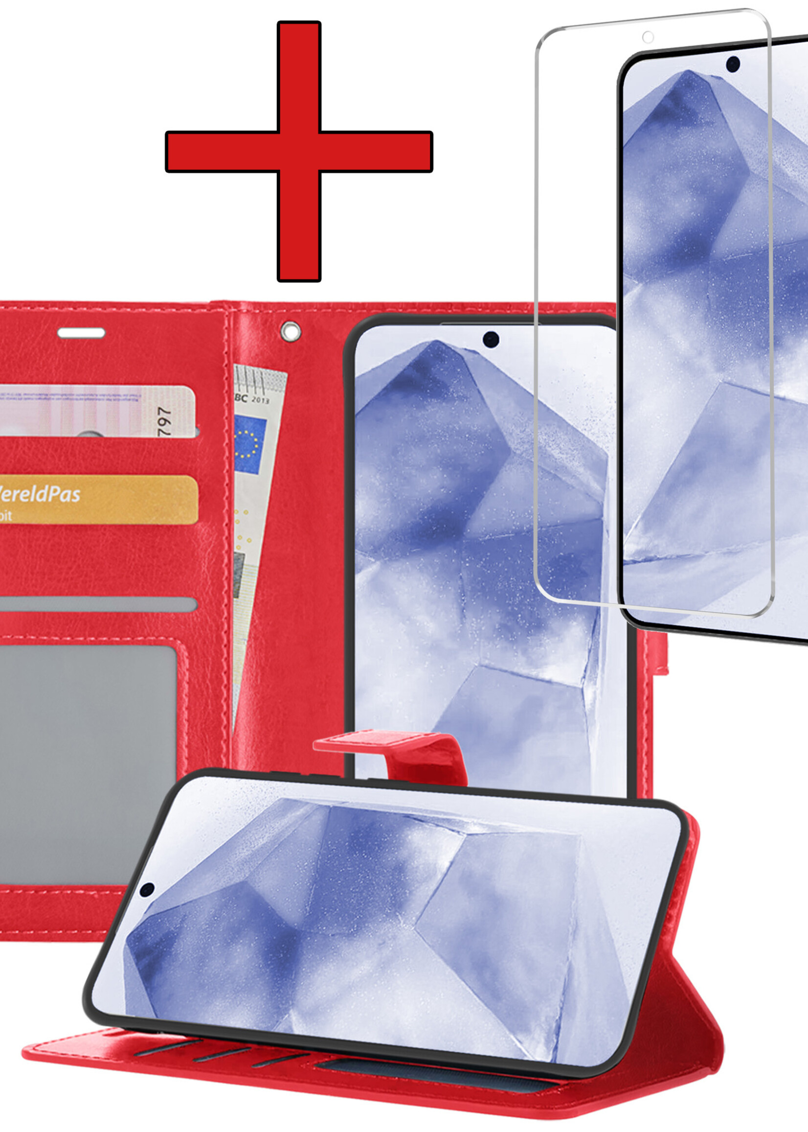 BTH Hoesje Geschikt voor Samsung A55 Hoesje Book Case Hoes Portemonnee Cover Walletcase Met Screenprotector - Hoes Geschikt voor Samsung Galaxy A55 Hoes Bookcase Hoesje - Rood