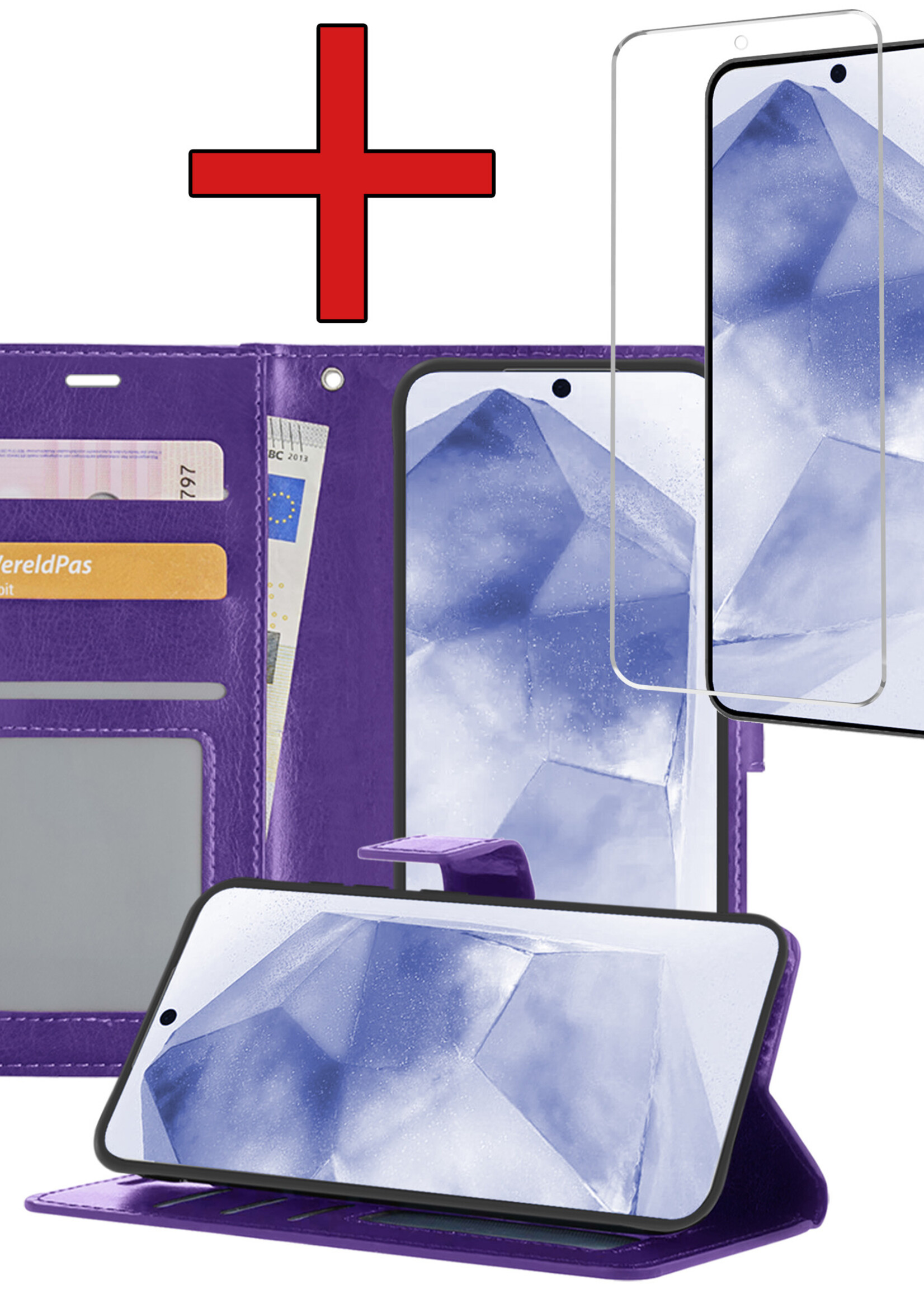 BTH Hoesje Geschikt voor Samsung A55 Hoesje Book Case Hoes Portemonnee Cover Walletcase Met Screenprotector - Hoes Geschikt voor Samsung Galaxy A55 Hoes Bookcase Hoesje - Paars