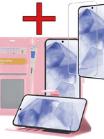 BTH BTH Samsung Galaxy A55 Hoesje Bookcase Met Screenprotector - Lichtroze