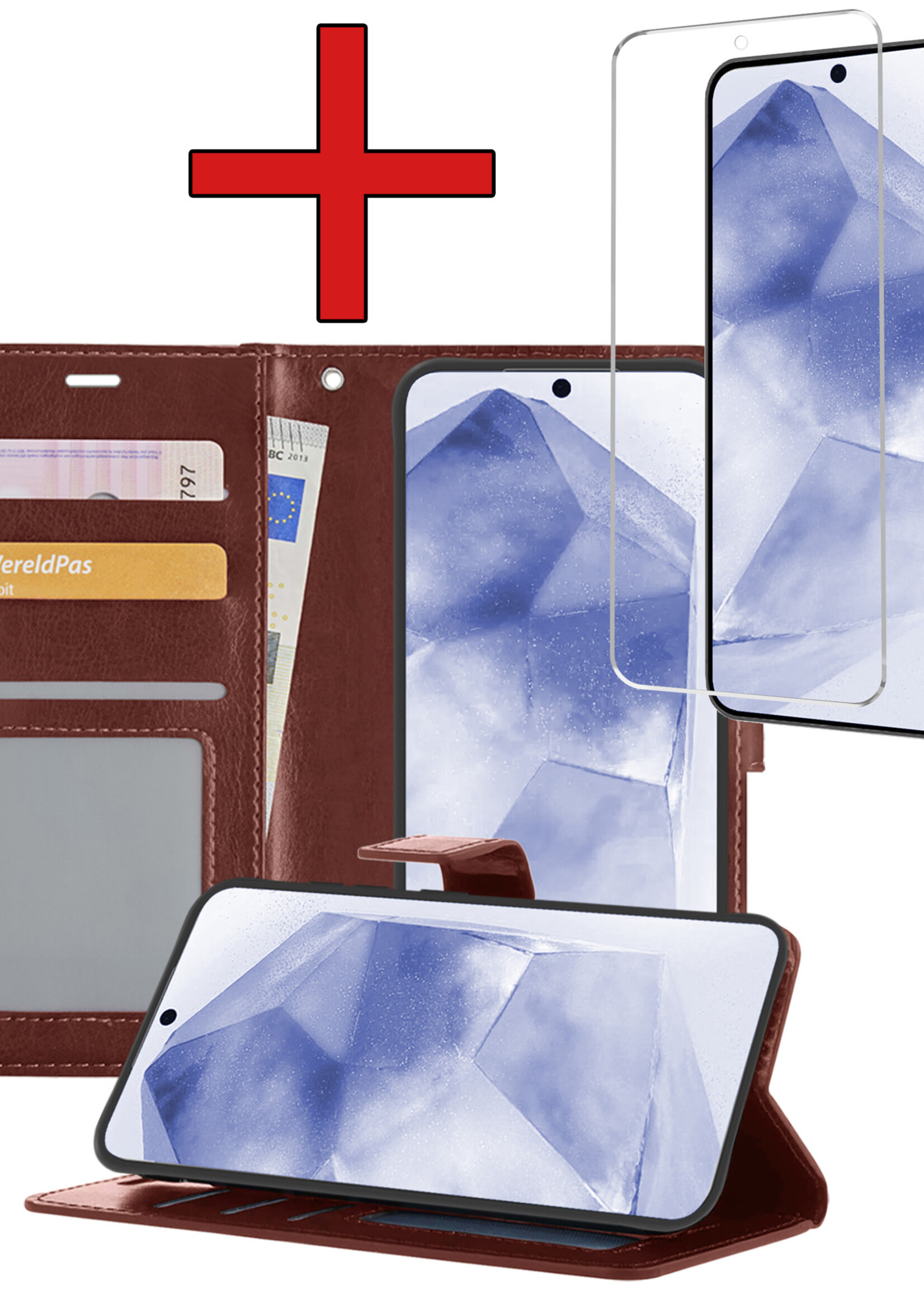 BTH Hoesje Geschikt voor Samsung A55 Hoesje Book Case Hoes Portemonnee Cover Walletcase Met Screenprotector - Hoes Geschikt voor Samsung Galaxy A55 Hoes Bookcase Hoesje - Bruin