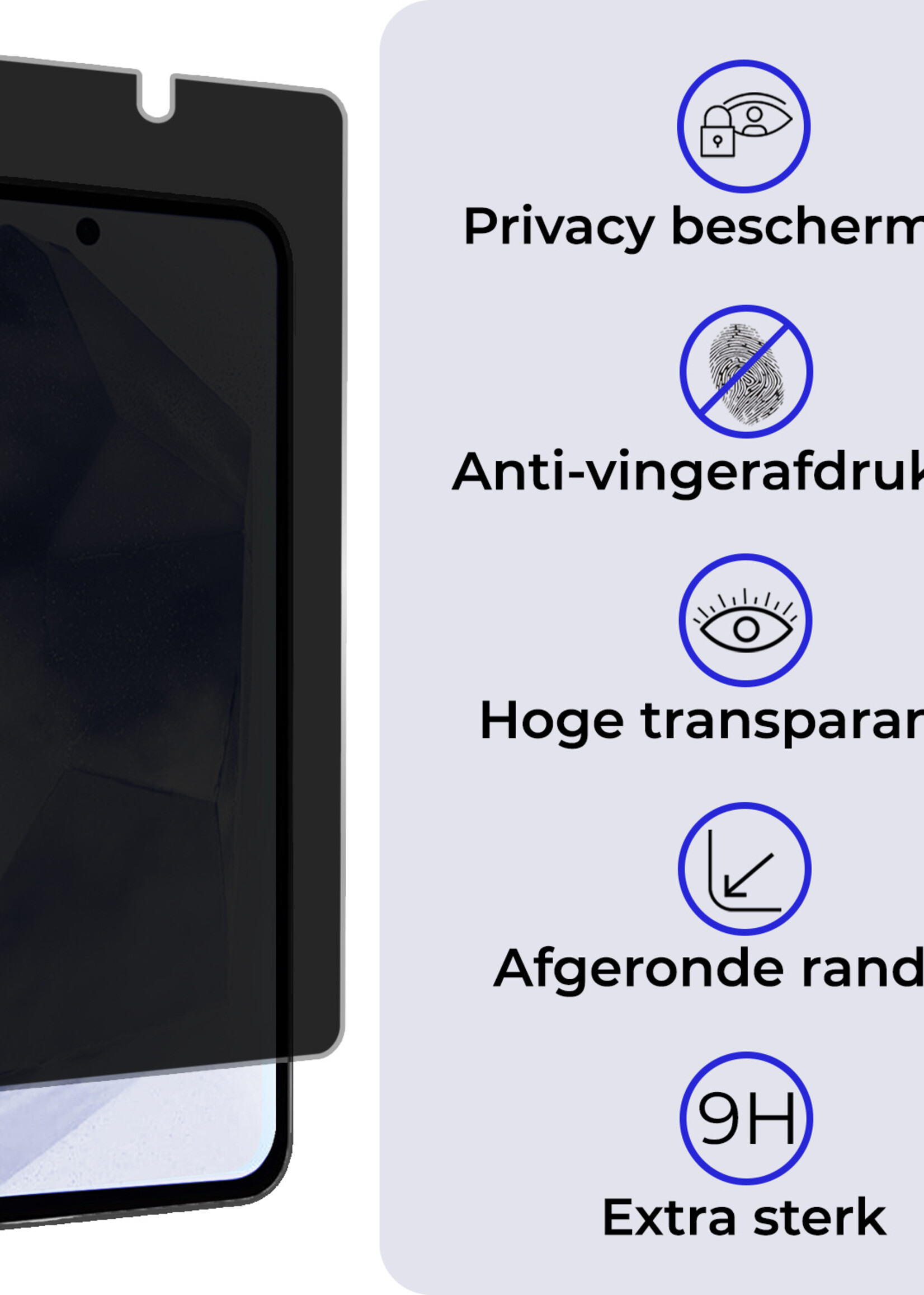 BTH Screenprotector Geschikt voor Samsung A55 Screenprotector Privacy Glas Gehard Full Cover - Screenprotector Geschikt voor Samsung Galaxy A55 Screenprotector Privacy Tempered Glass