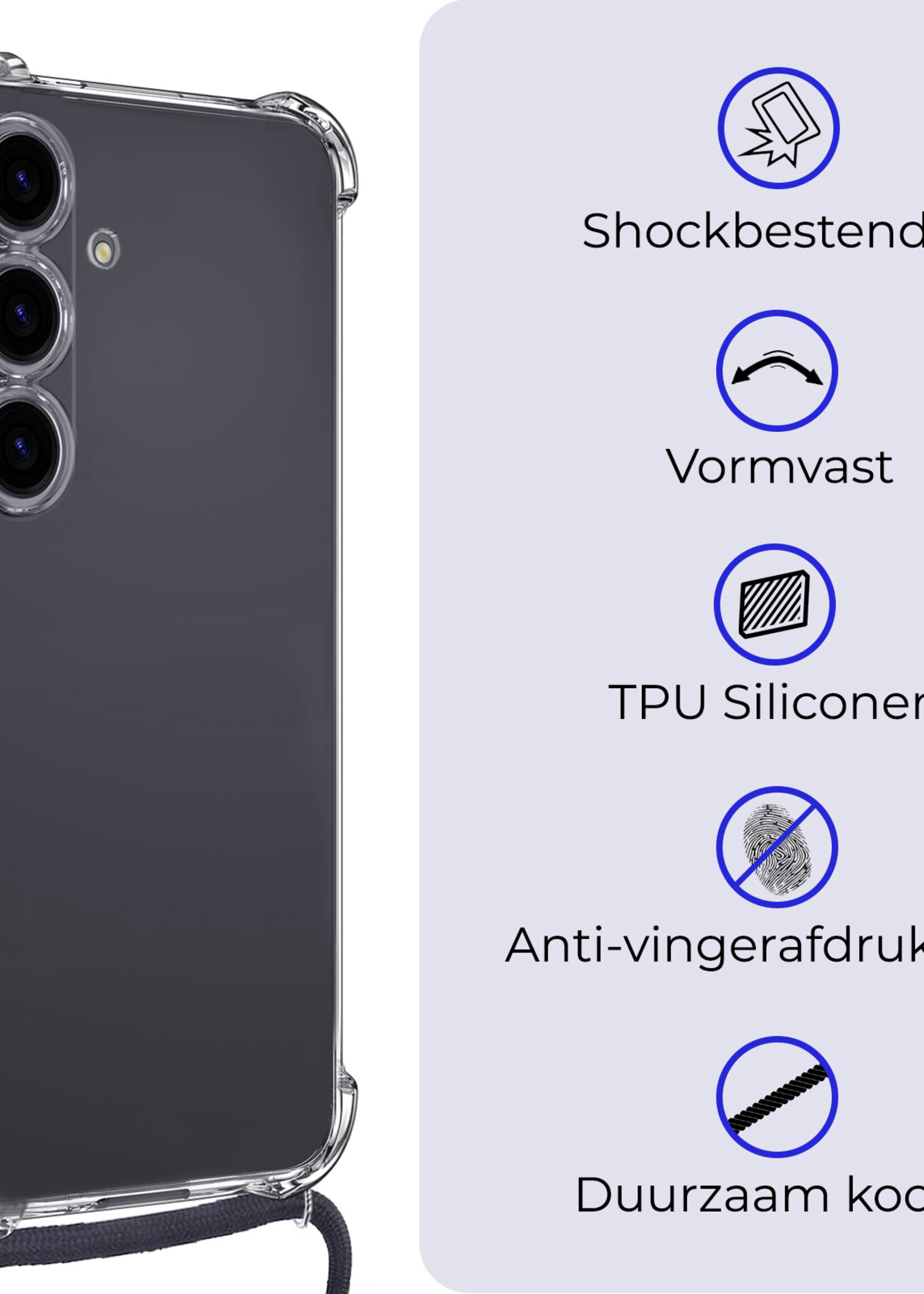 BTH Hoesje Geschikt voor Samsung A55 Hoesje Siliconen Shock Proof Hoesje Met Koord Case Met Telefoonkoord - Hoes Geschikt voor Samsung Galaxy A55 Hoesje Cover Shockproof Met Koord - Transparant