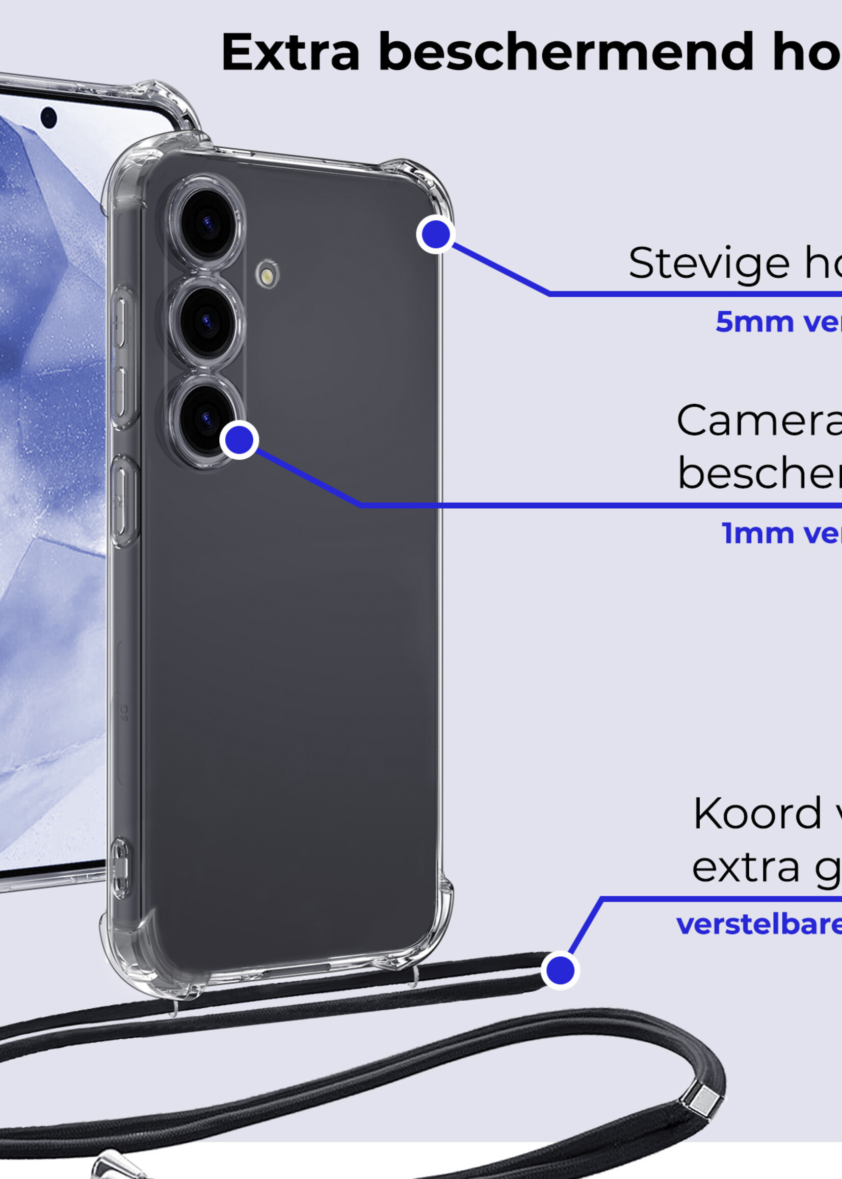 BTH Hoesje Geschikt voor Samsung A55 Hoesje Siliconen Shock Proof Hoesje Met Koord Case Met Telefoonkoord - Hoes Geschikt voor Samsung Galaxy A55 Hoesje Cover Shockproof Met Koord - Transparant