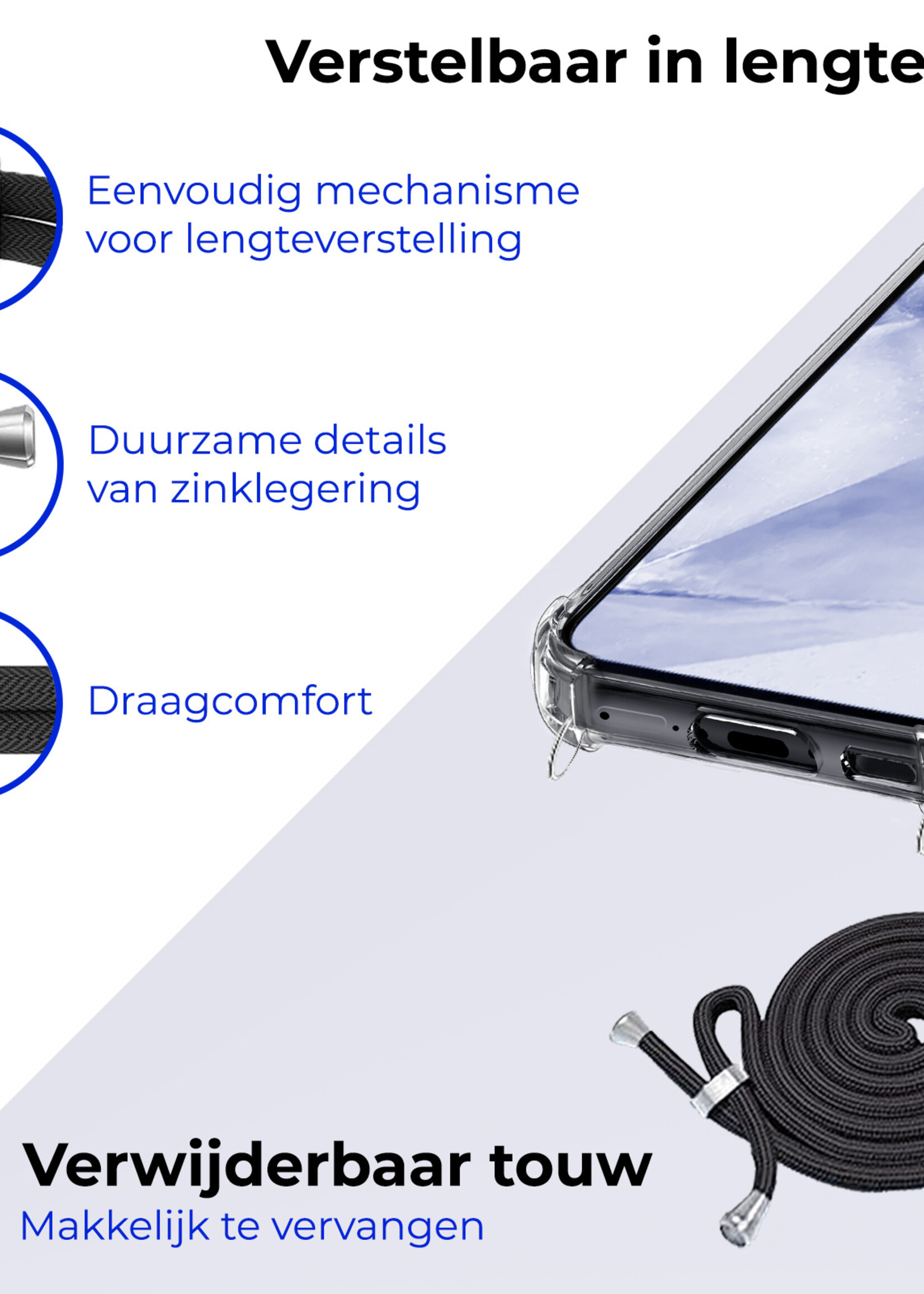 BTH Hoesje Geschikt voor Samsung A55 Hoesje Siliconen Shock Proof Hoesje Met Koord Case Met Telefoonkoord - Hoes Geschikt voor Samsung Galaxy A55 Hoesje Cover Shockproof Met Koord - Transparant