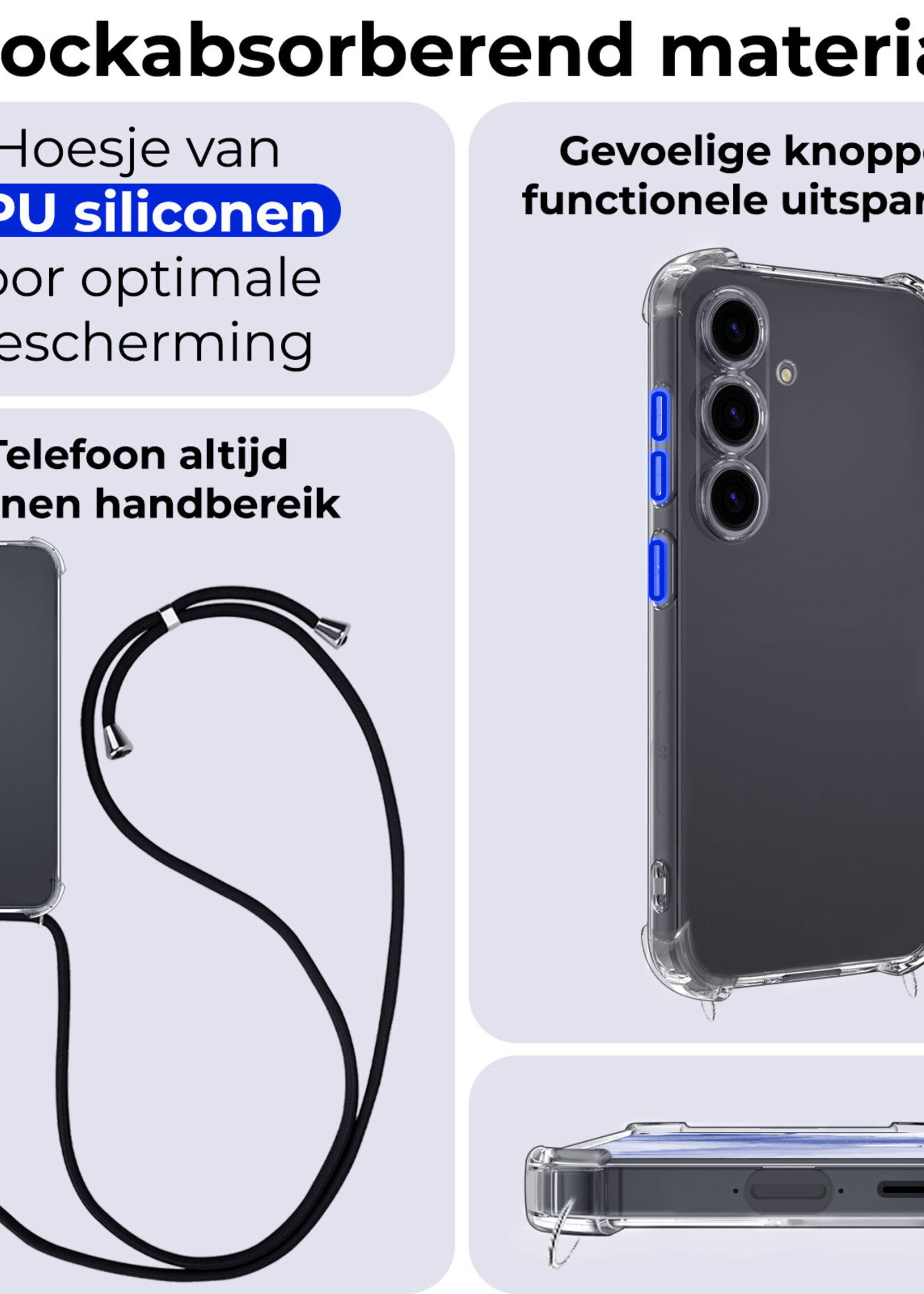 BTH Hoesje Geschikt voor Samsung A55 Hoesje Siliconen Shock Proof Hoesje Met Koord Case Met Telefoonkoord - Hoes Geschikt voor Samsung Galaxy A55 Hoesje Cover Shockproof Met Koord - Transparant